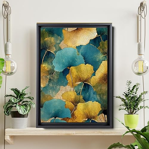Miniatura 6 de Gold Turquoise Ginkgo Leaf Print, Captivating Plants Wall Art, Ginkgo Biloba Leaf Print Painting, Embrace the Serenity of Nature