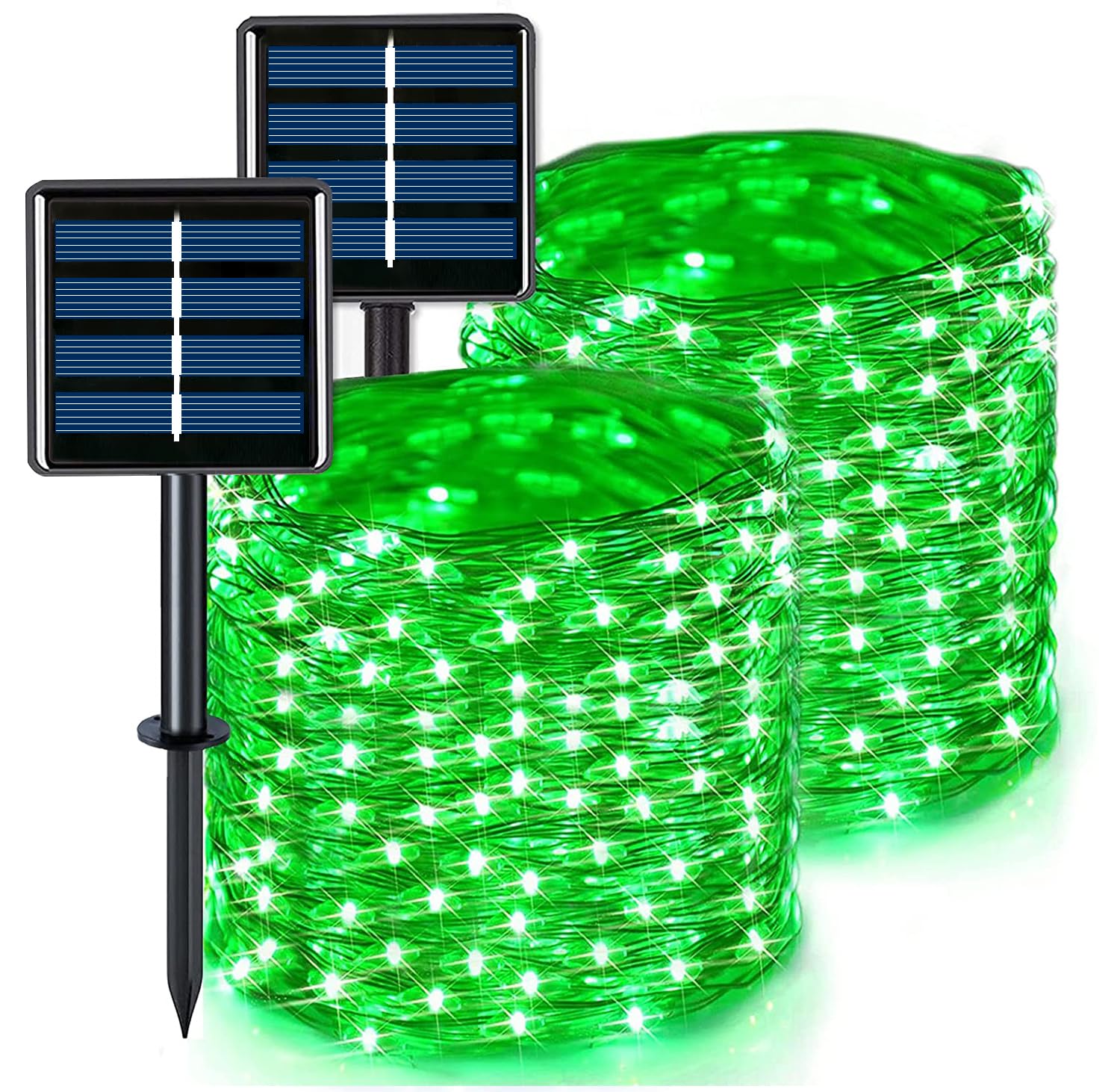 JMEXSUSS 2 Pack Green Solar Christmas Lights, Each 66ft 200 LED Green Solar Lights Outdoor, 8 Modes Copper Wire Solar Fairy Lights for Garden Yard Patio Christmas Halloween Decorations