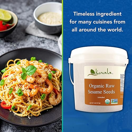 Miniatura 5 de Kevala Semillas de sésamo crudas orgánicas 4lbs (BLANCO)