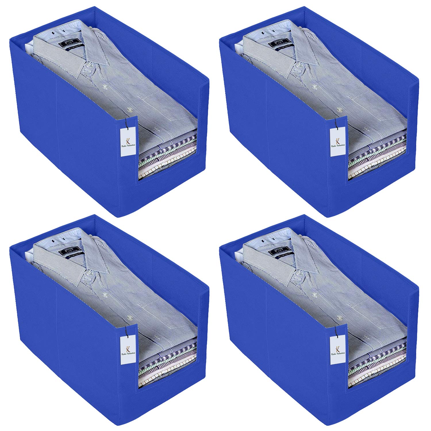 Kuber Industries (Set of 4) Clothes Organiser for Wardrobe - Foldable and Stackable Organizer for Shirt | Garments | Cloth - Storage Container Separator for Closet | Almirah | Shelf | Cupboard (Blue) (B0828VX66N) Amazon Price History, Amazon Price Tracker