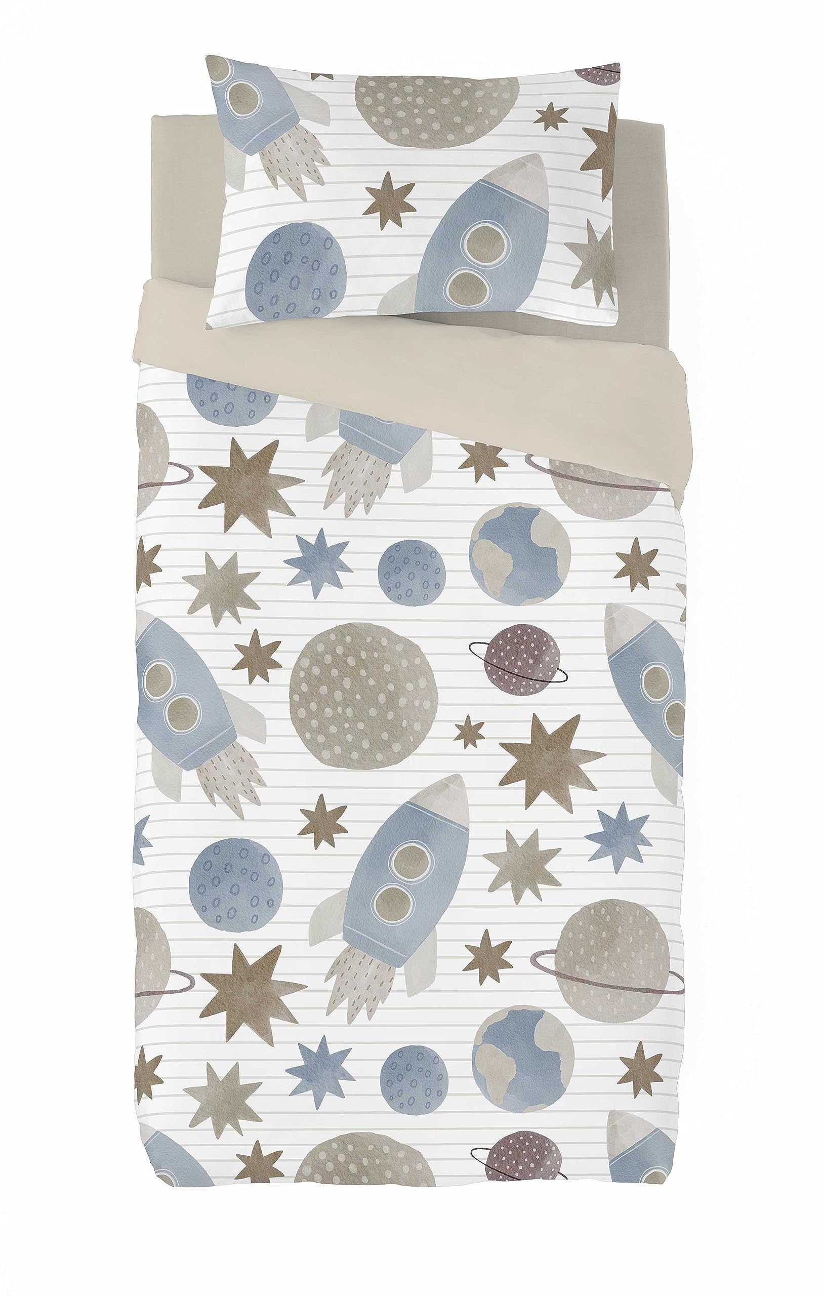 NATURALS Funda Nordica Cama 90, 100% Algodón, Juego de Funda para edredon 150x220 cm + 1 Funda de Almohada 45x110, Orion