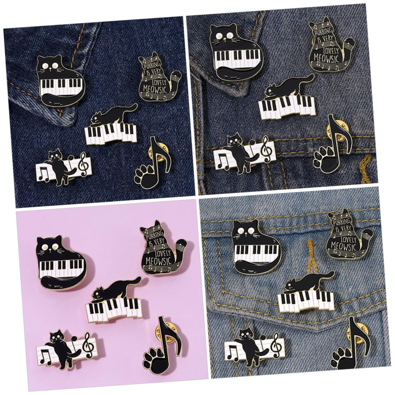 BESPORTBLE 5 Set Spilla Corpetto Spilla Con Animali Carino Vestiario Decorativa Spille Distintive Natale Divertente Perni Musicali Kawaii Lega Black 5 Pezzi*5