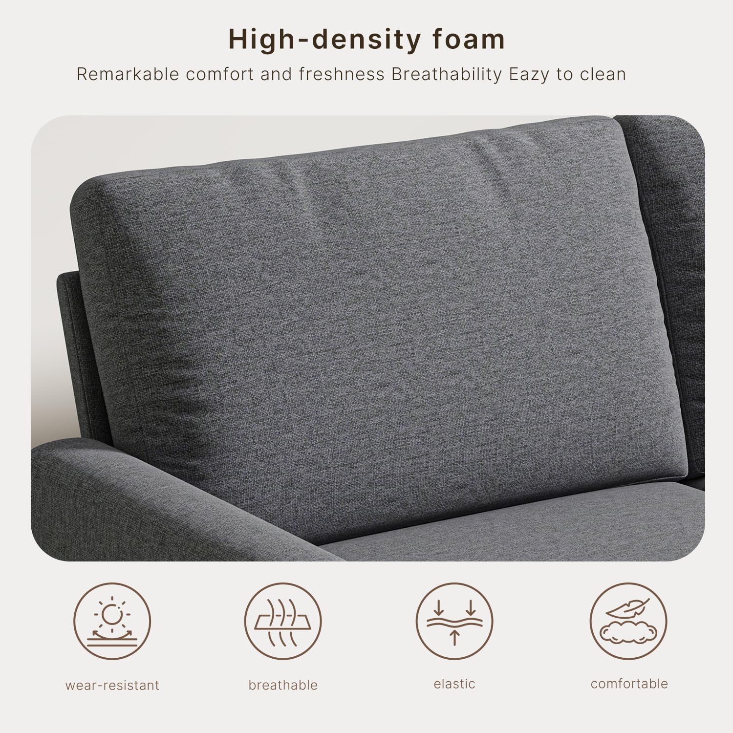 Sofá de 2 Plazas Tapizado, Sofá Compacto Moderno, Patas Madera,Gris oscuro | Cojines Gruesos y Brazos Ergonómicos, patas Madera Antideslizantes, Tela Resistente; para Salón, Apartamento y Dormitorio