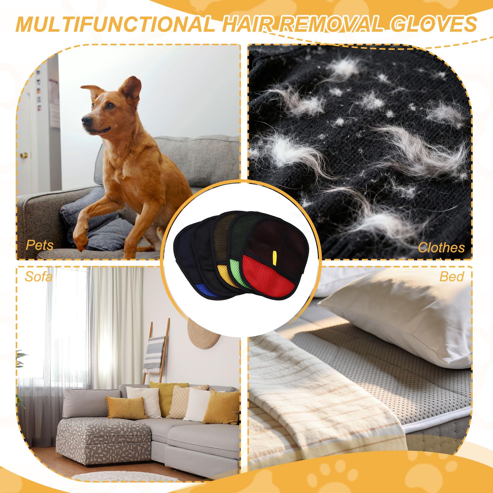 Tierhaarentferner-Handschuhe, elektrostatische Tierhaare, Hund und Katze, Fellentfernungshandschuh, wiederverwendbar, magische Bürste, Tierfellentfernungswerkzeug, (2 Stück, L, Schwarz/Blau