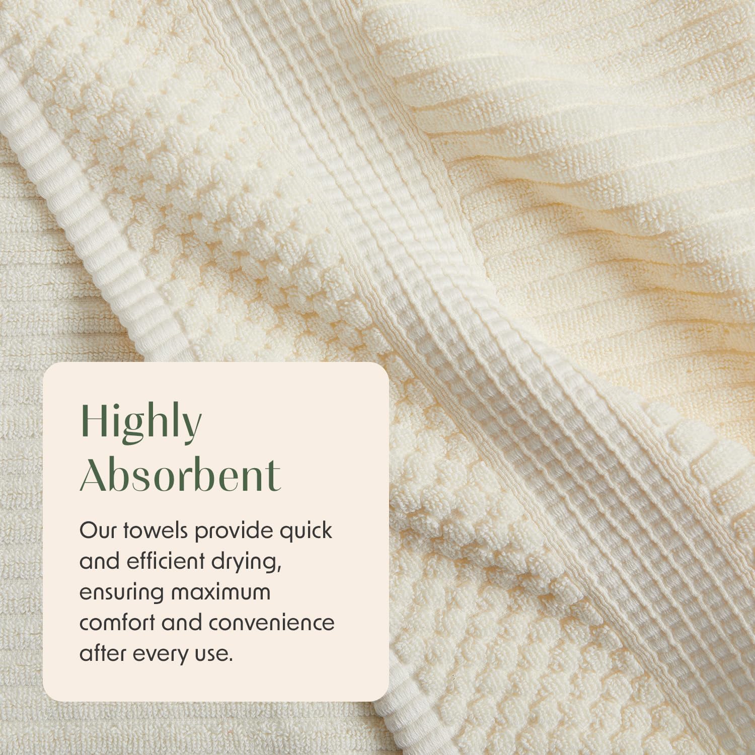 Springtree Home 100% Cotton Bath Towel Set of 4 | Super Soft & Absorbent with Quick-Dry Fibers | 4 Bath Towels | Textured and Durable Cotton | Krista Collection (Cream) - Image 8