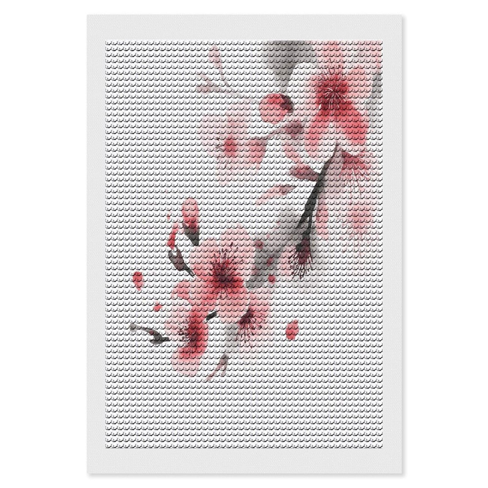 JTREHY Asian Watercolor Pink Cherry Florals Diamond Art Kits Personalized DIY Round Diamond Painting Kits for Beginner Full Drill Diamonds Dots Paintings for Adults Gem Art Crafts Home Decor