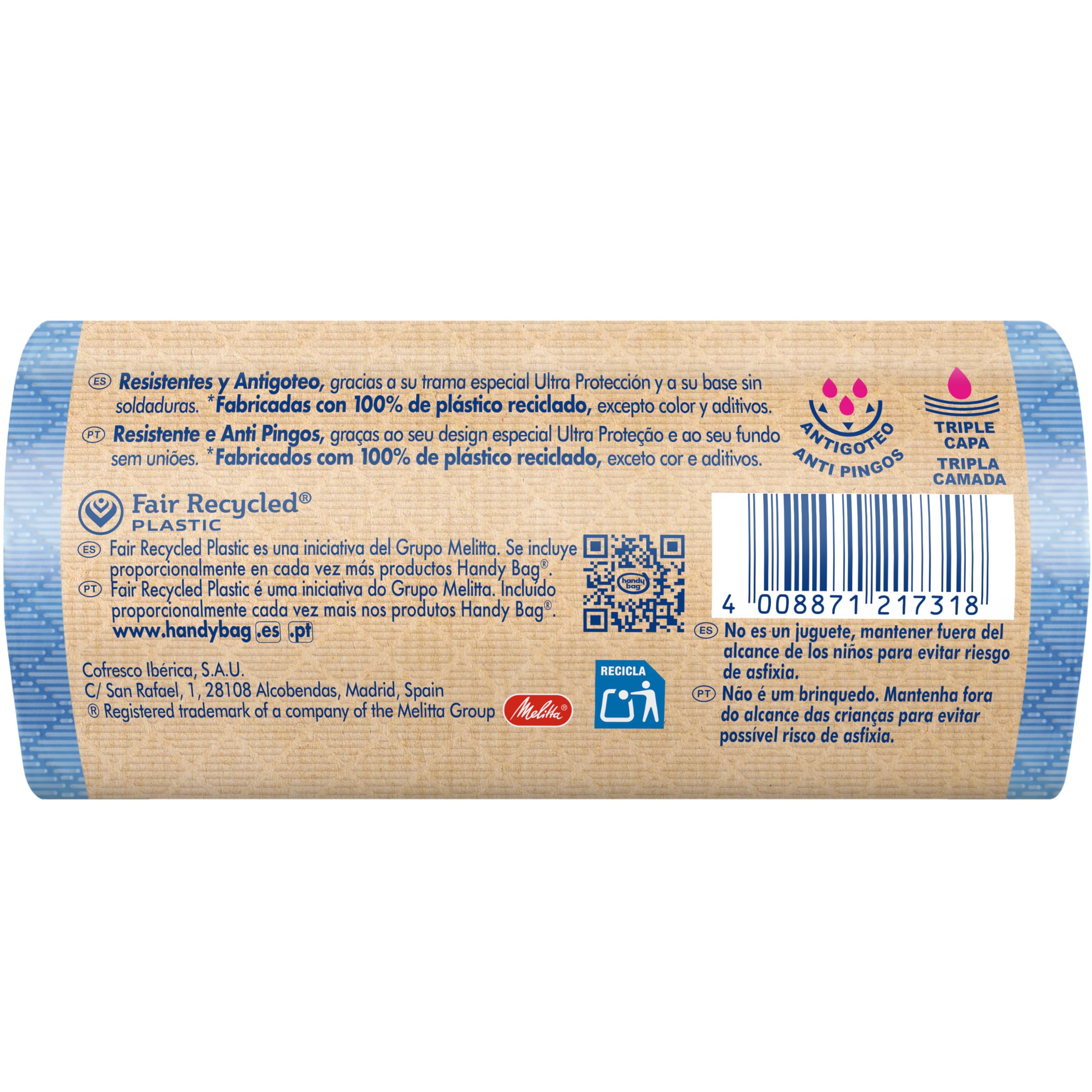 Handy Bag Bolsas de Basura Resistente Antigoteo, 100% Reciclado, Autocierre, 20L, 15 Bolsas, 1 Paquete