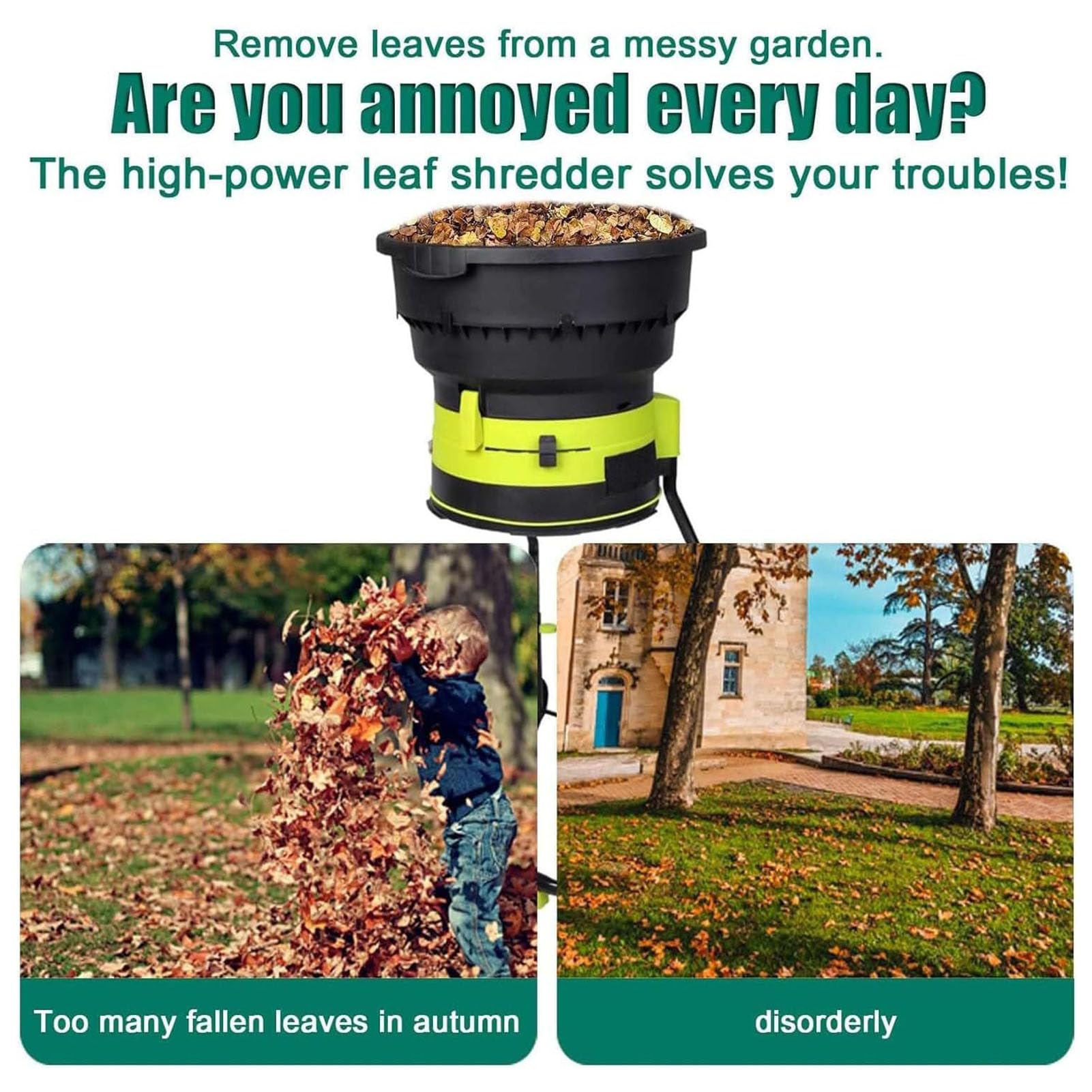 Broyeur de Jardin sans Lame de 2500 W, Broyeur Électrique, Trémie de 54 Cm de Large, pour Aiguilles de Pin, Chaume et Débris de Jardin, Cordon d'alimentation de 10 M