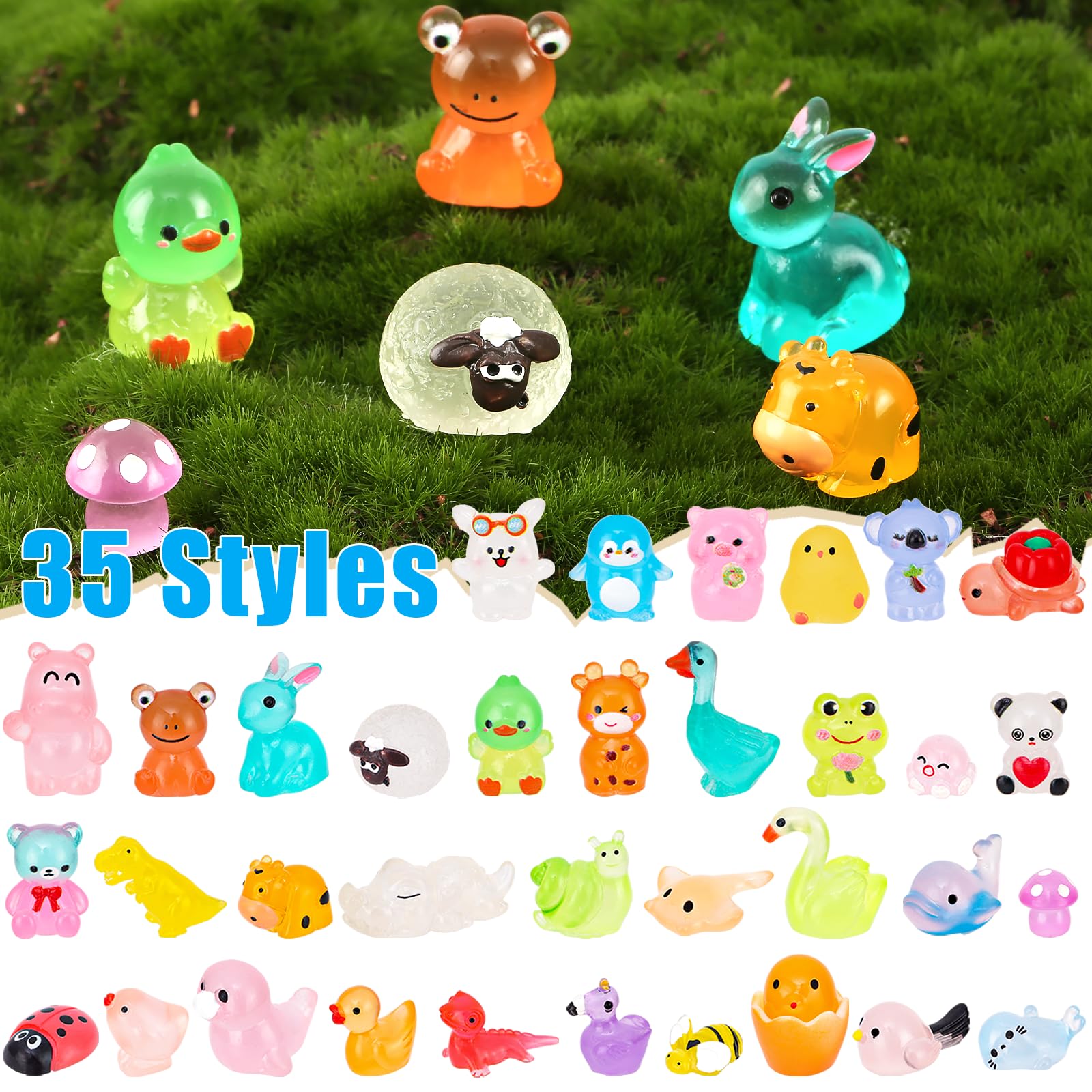 RZCOMP 80PCS Mini Resin Animals Luminous 35 Styles Cute Tiny Resin Animals Mixed Glow in the Dark for Micro Landscape Fish Tank Potted Fairy Garden Aquarium Dollhouse Decor - Image 4