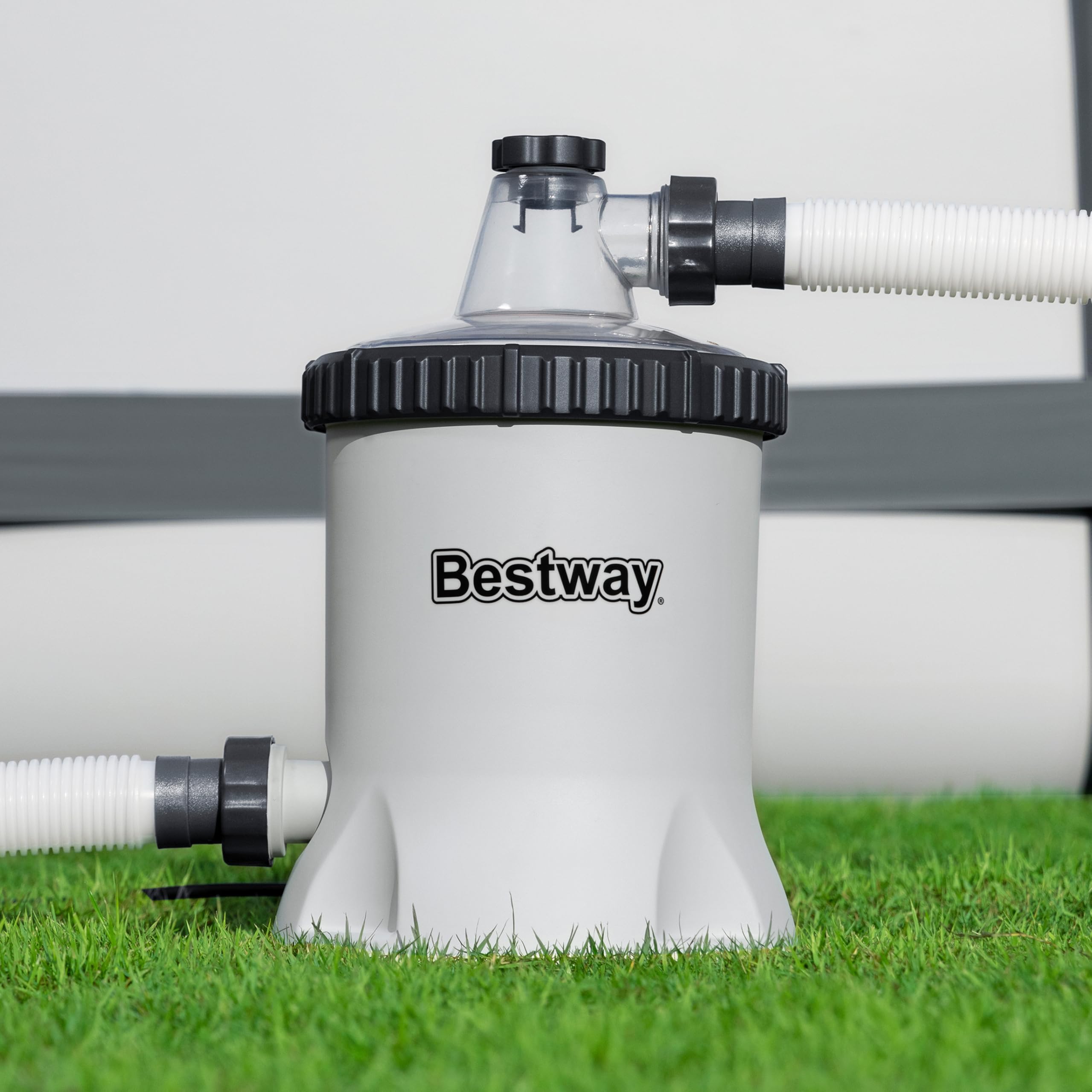 Bestway Filterpumpe, 5.678 l, mit Polysphere-Kugeln, für oberirdischen Pool – 27,2 cm x 27,2 cm x 42,1 cm – Grau