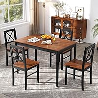 Vista 2 de Giantex 5-Piece Dining Table Set for 4, Rectangular Kitchen Table & 4 Chairs with Rubber Wood Legs, Cross Backrest, Space-Saving Mid Century Modern
