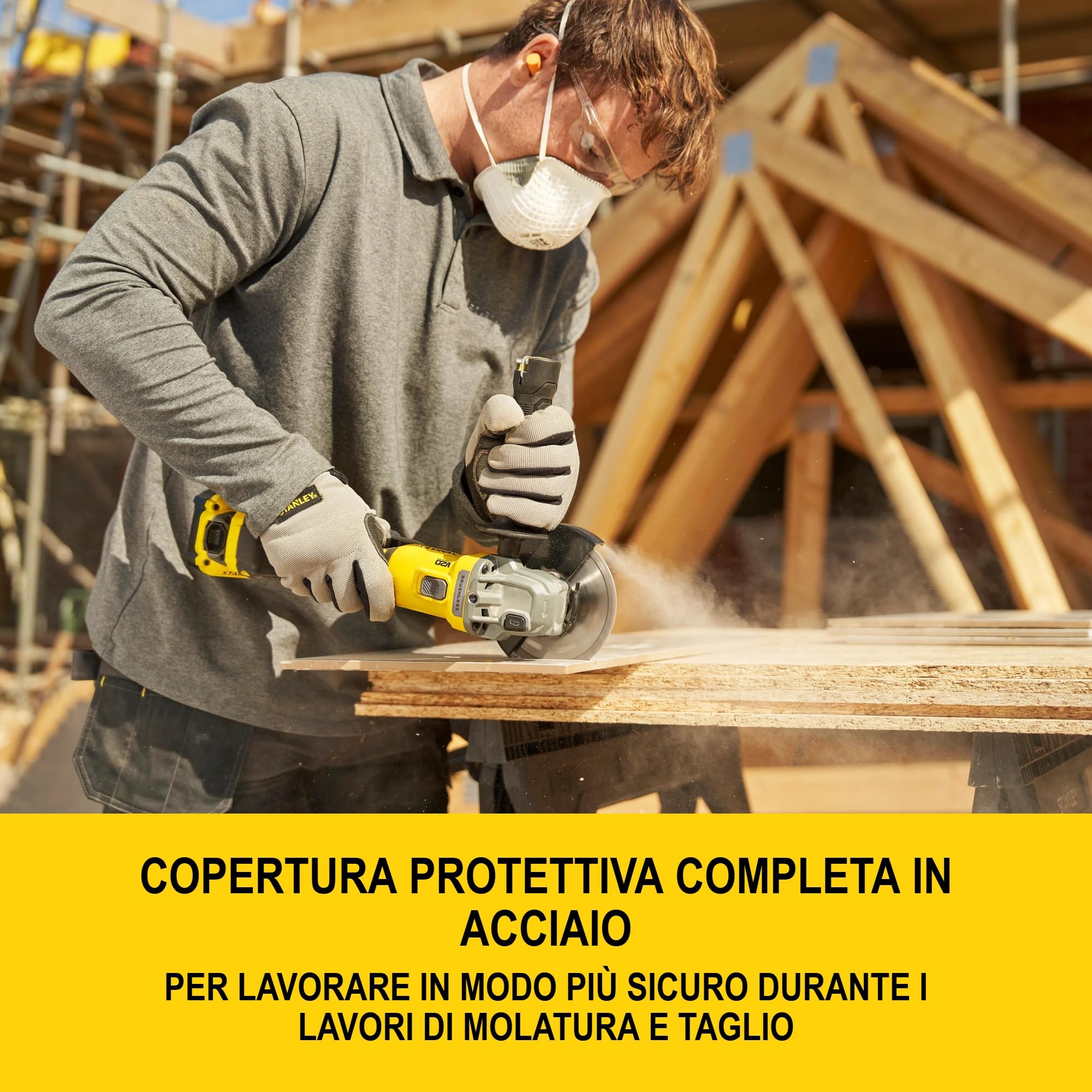 STANLEY FATMAX V20, smerigliatrice angolare Brushless da 125 mm, include batteria agli ioni di litio da 4,0 Ah, caricatore da 2 A e custodia PRO-STACK, 18 V, SFMCG710M1T-QW