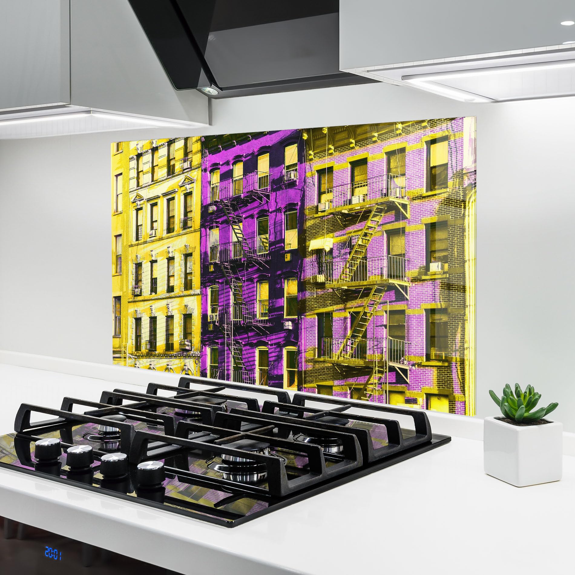 Crédence de cuisine en verre ARTHUB 60x100 cm Yellow Purple Building