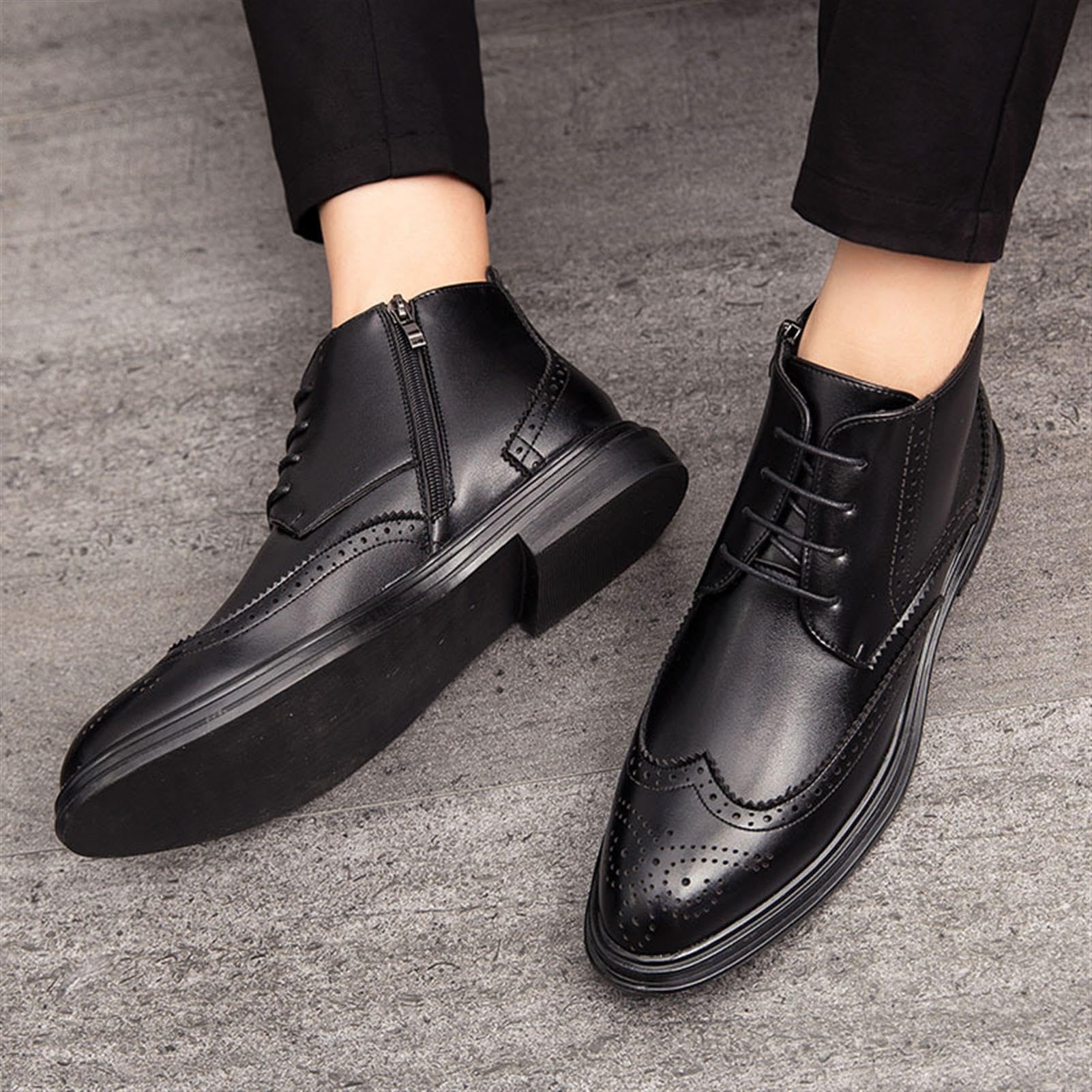 Stivaletti Uomo Pelle PU Brogue Scarpe Eleganti Casual Lavoro | Stivali Uomo Pelle PU Stringati Brogue Eleganti Antiscivolo Suola Gomma Cerimonia Ufficio Affari Tempo Libero