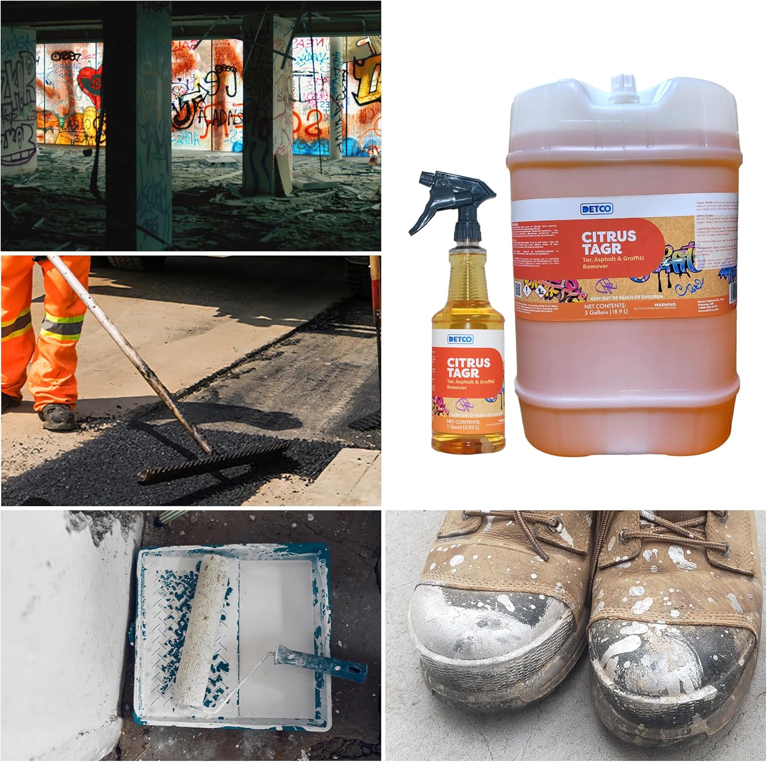 Detco- (Tar,Asphalt, & Graffiti Remover - Industrial Strength - Removes Glue and Mastic - 5 gal Cube