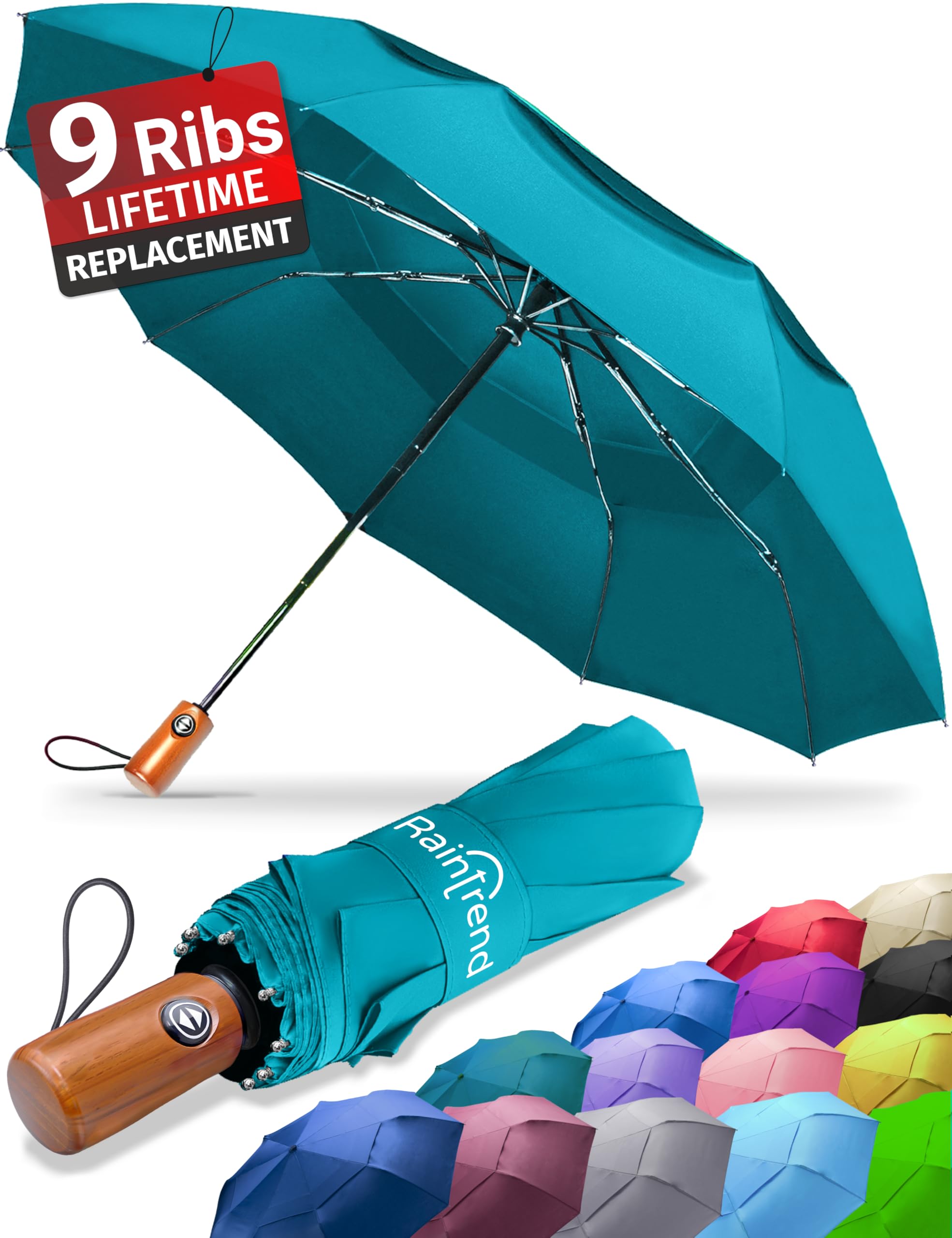 Raintrend Windproof Travel Umbrellas for Rain Automatic +10% Bigger Canopy Strong Frame Compact Folding Portable Umbrella for Women Men Backpack Purse