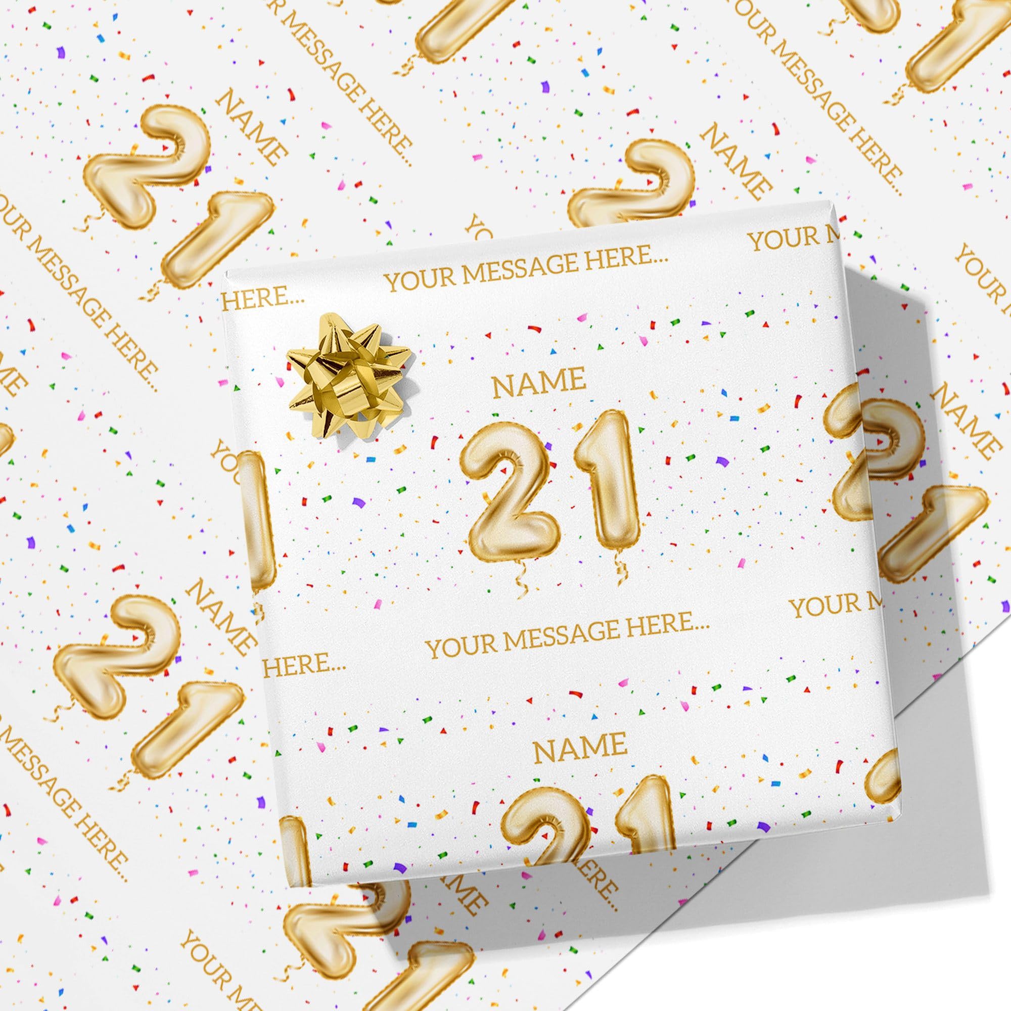 Printster 21st Milestone Birthday Balloons Personalised Text Wrapping Paper - Add Any Name and Message-21-5m Roll - 594mm x 5000mm