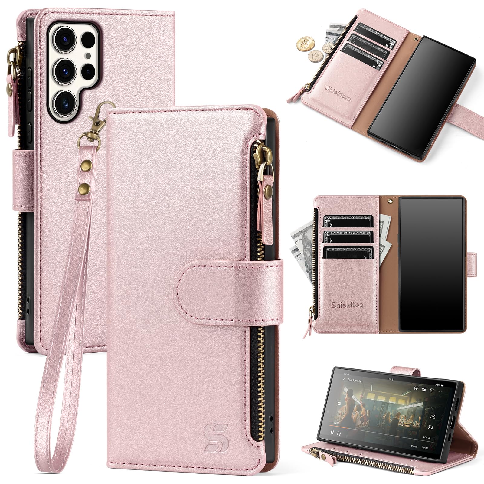 Shieldtop Compatible with Samsung Galaxy S23 Ultra 5G Wallet Case with Card Holder,Women Men RFID Blocking PU Leather Phone Case Flip Protective Cover