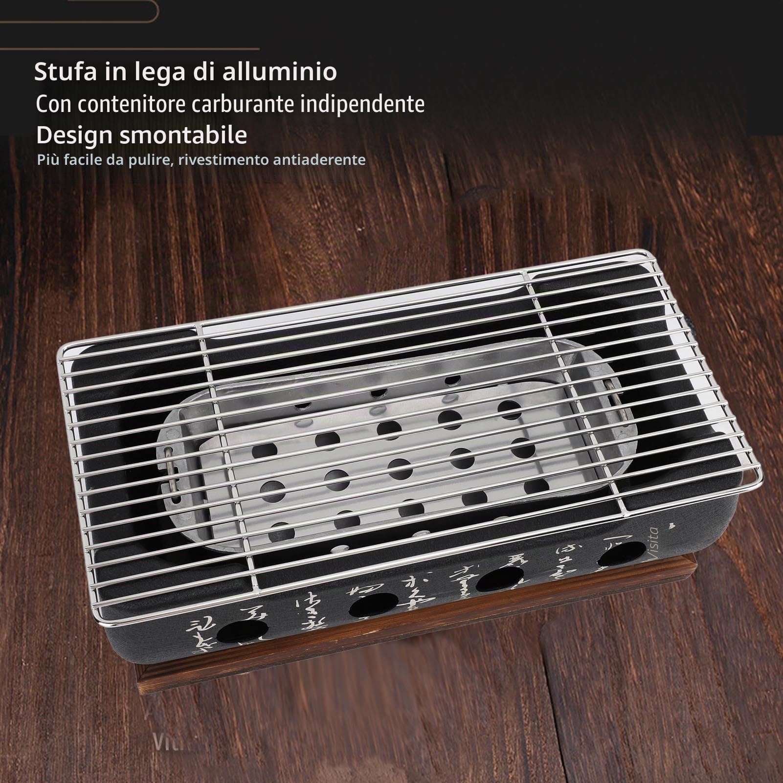 FLEXMAN Griglia per Barbecue in Stile Giapponese, Fornello a Carbone Cucina Giapponese Portatile, Mini Griglia per Barbecue Coreana Rettangolare con Base in Legno Piastra (XL)