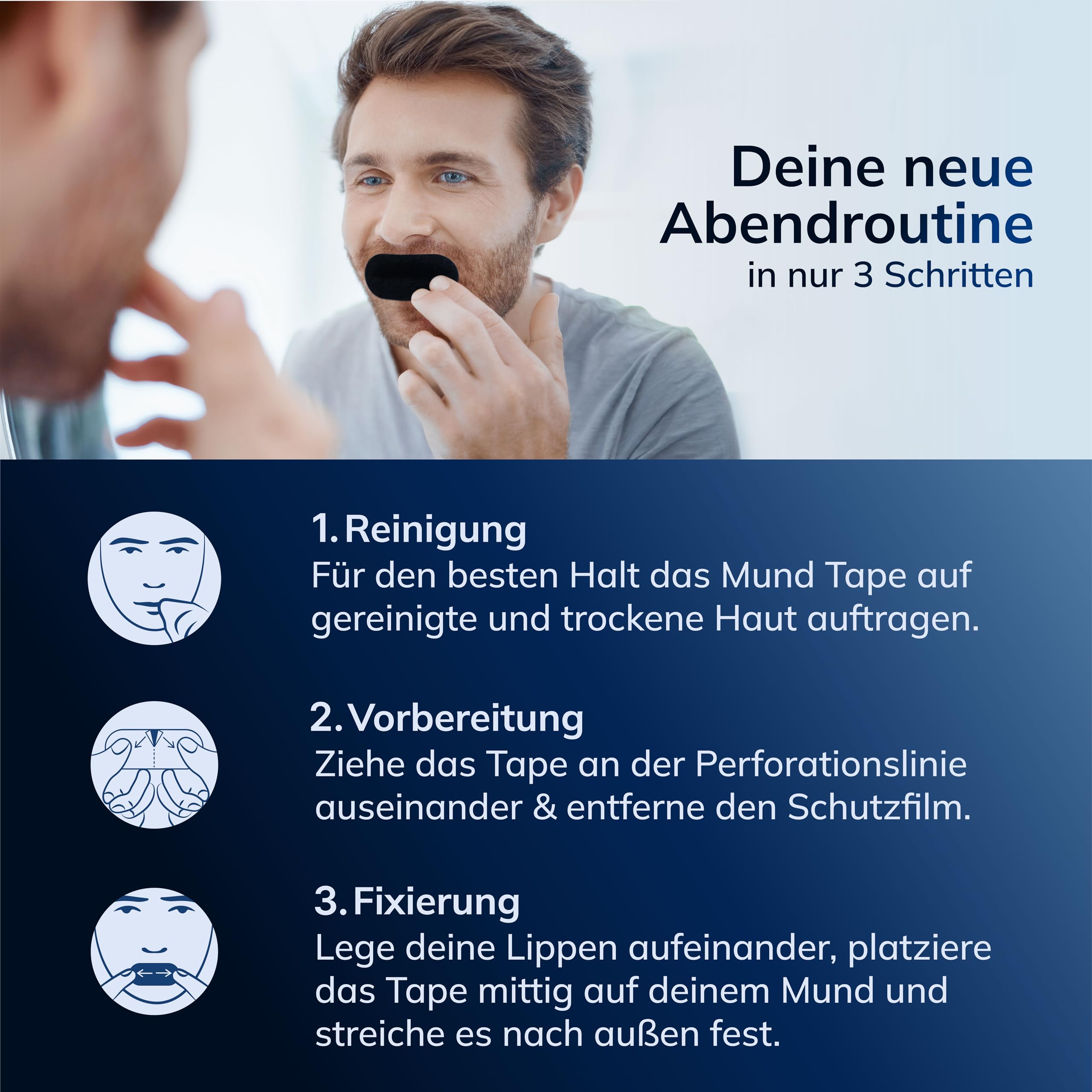 180x tiritas bucales contra los ronquidos - Cinta bucal para dormir I Soporte antirronquidos I Tapón antirronquidos con fuerza para los que llevan barba I Tiritas bucales para dormir (90)