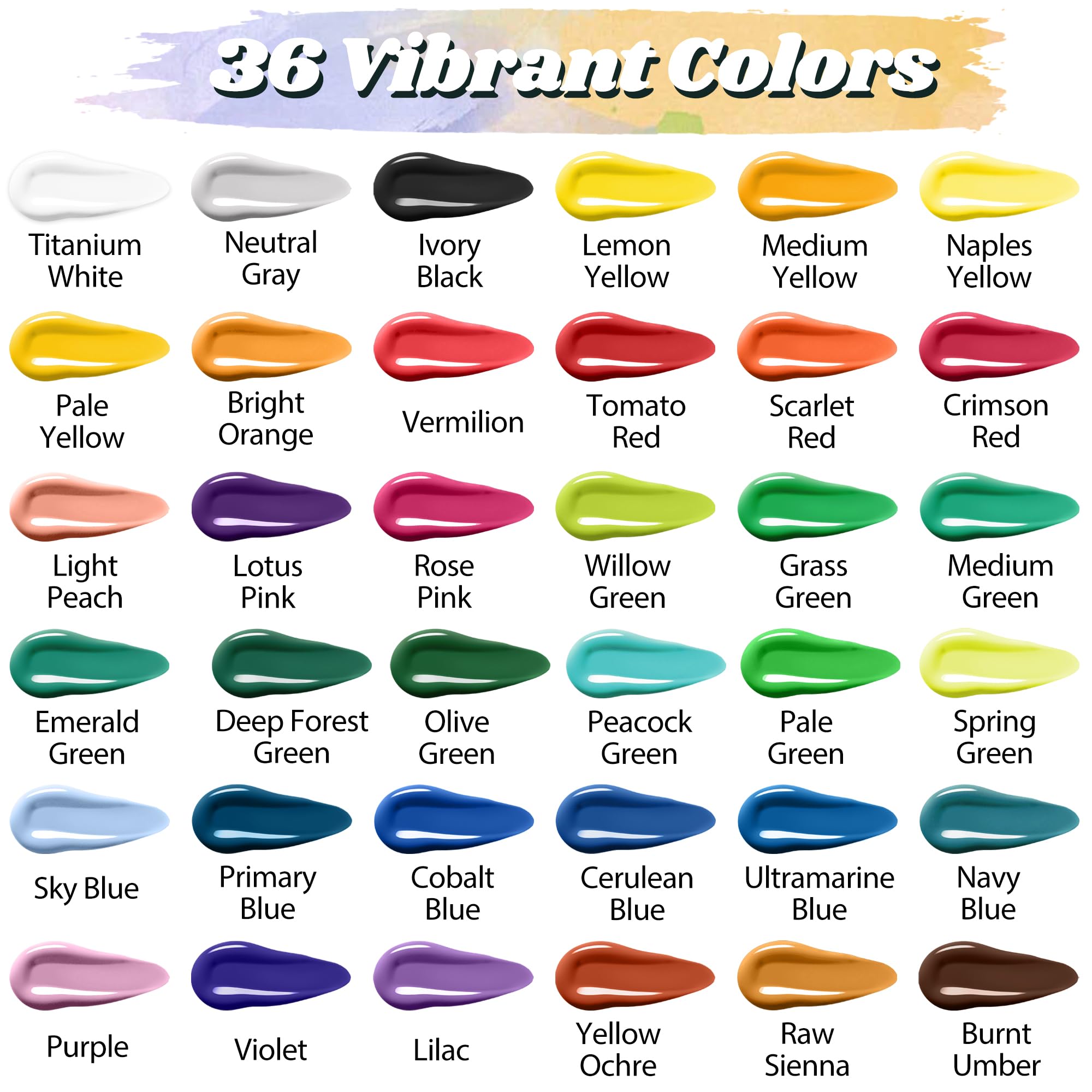 DazSpirit Set di Pittura Acrilica da 36 Colori | Colori Acrilici per Dipingere, Inclusi Pennelli, Palette e Tele, Colori Acrilici Ideale per Tela, Legno, Tessuto | per Principianti, Adulti e Bambini