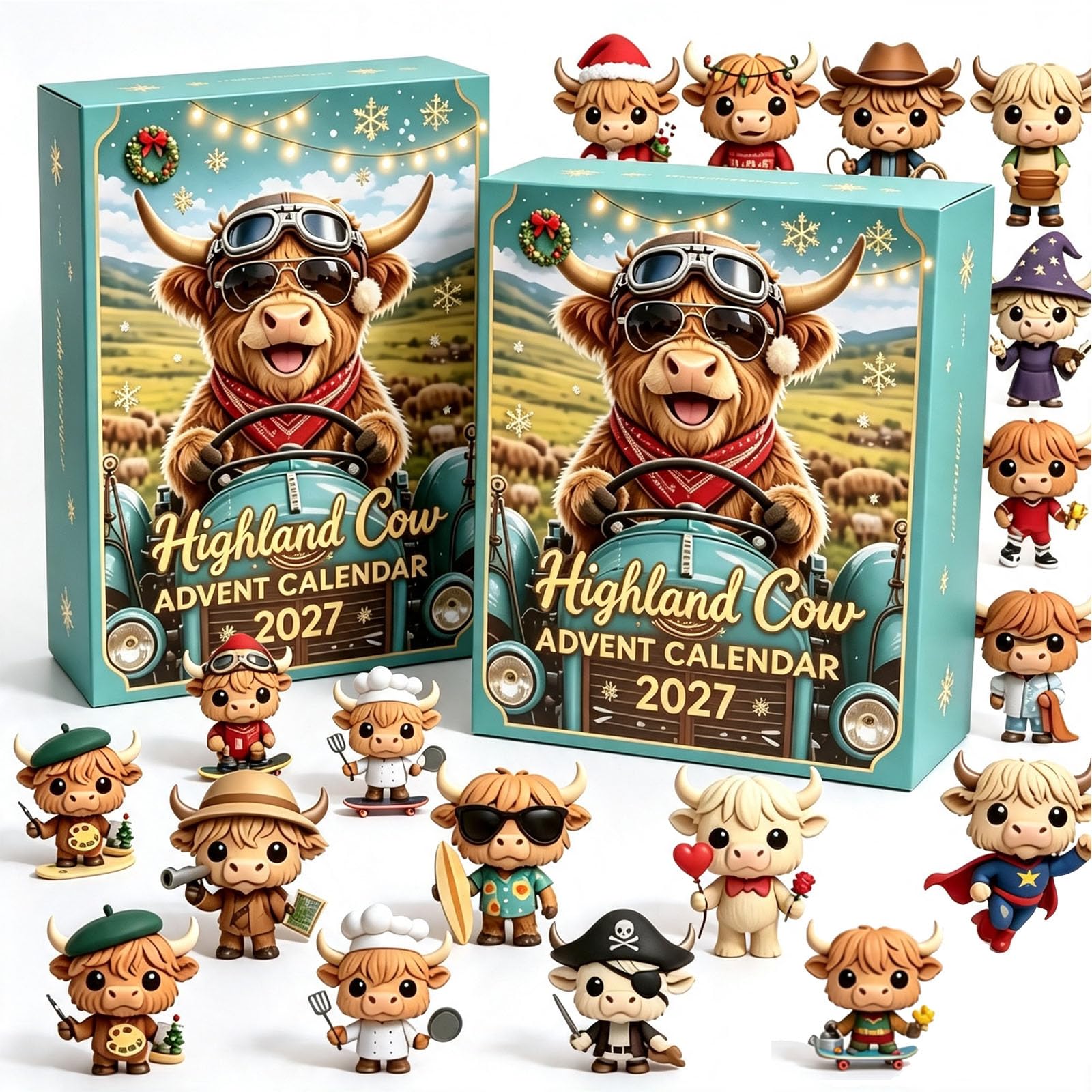 Calendario De Adviento De Vacas De Las Tierras Altas 2027 (2pcs) | Caja Adviento: 24 Figuras 3d Vacas Tierras Altas Hechas A Mano. Decora Hogar, Escritorio Y áRbol NavideñO