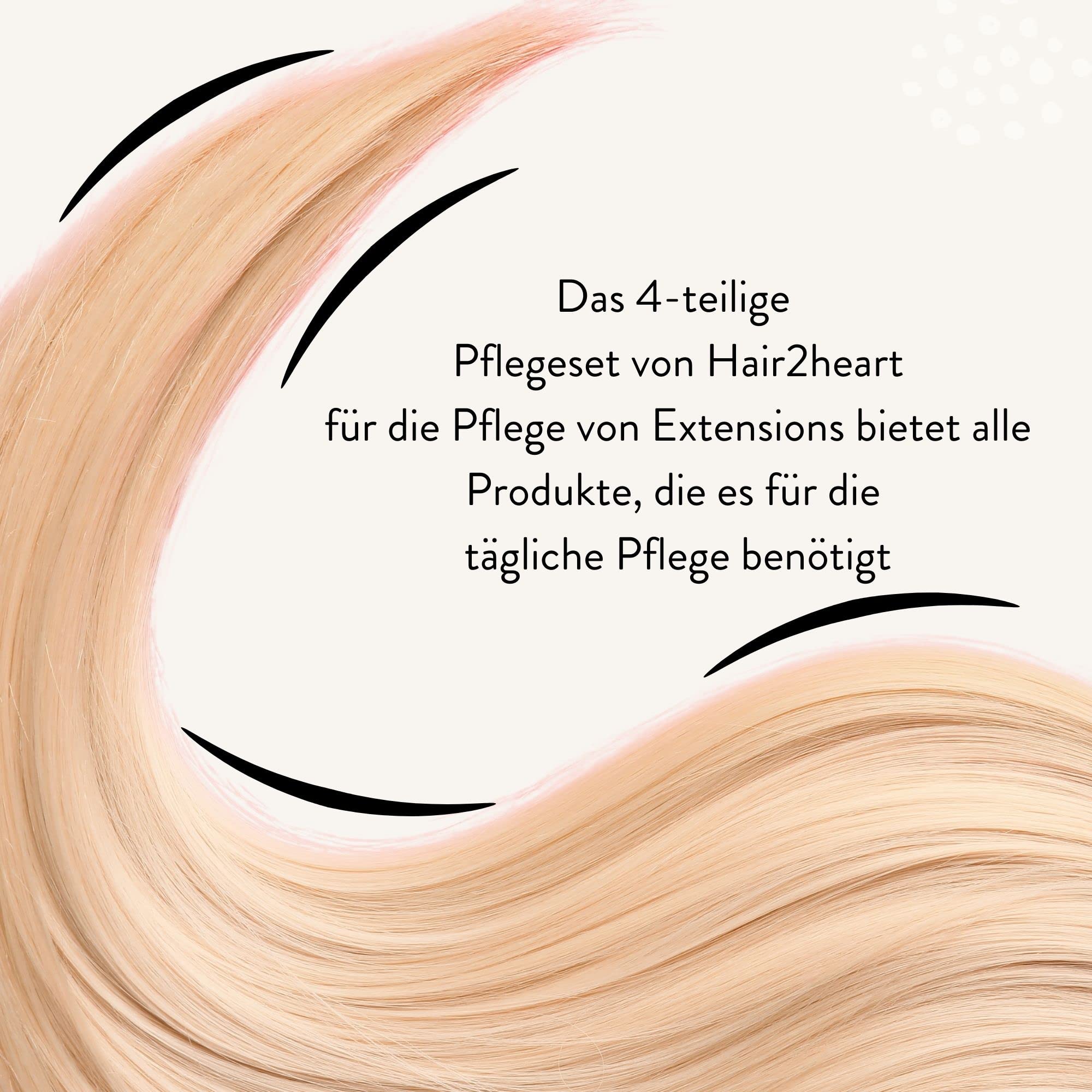hair2heart Pflegeset für Echthaar Extensions Haarverlängerungen - 2-Phasen Sprühkur, Creme-Shampoo, Haaröl und Haarmaske für strahlendes, gesundes Haar