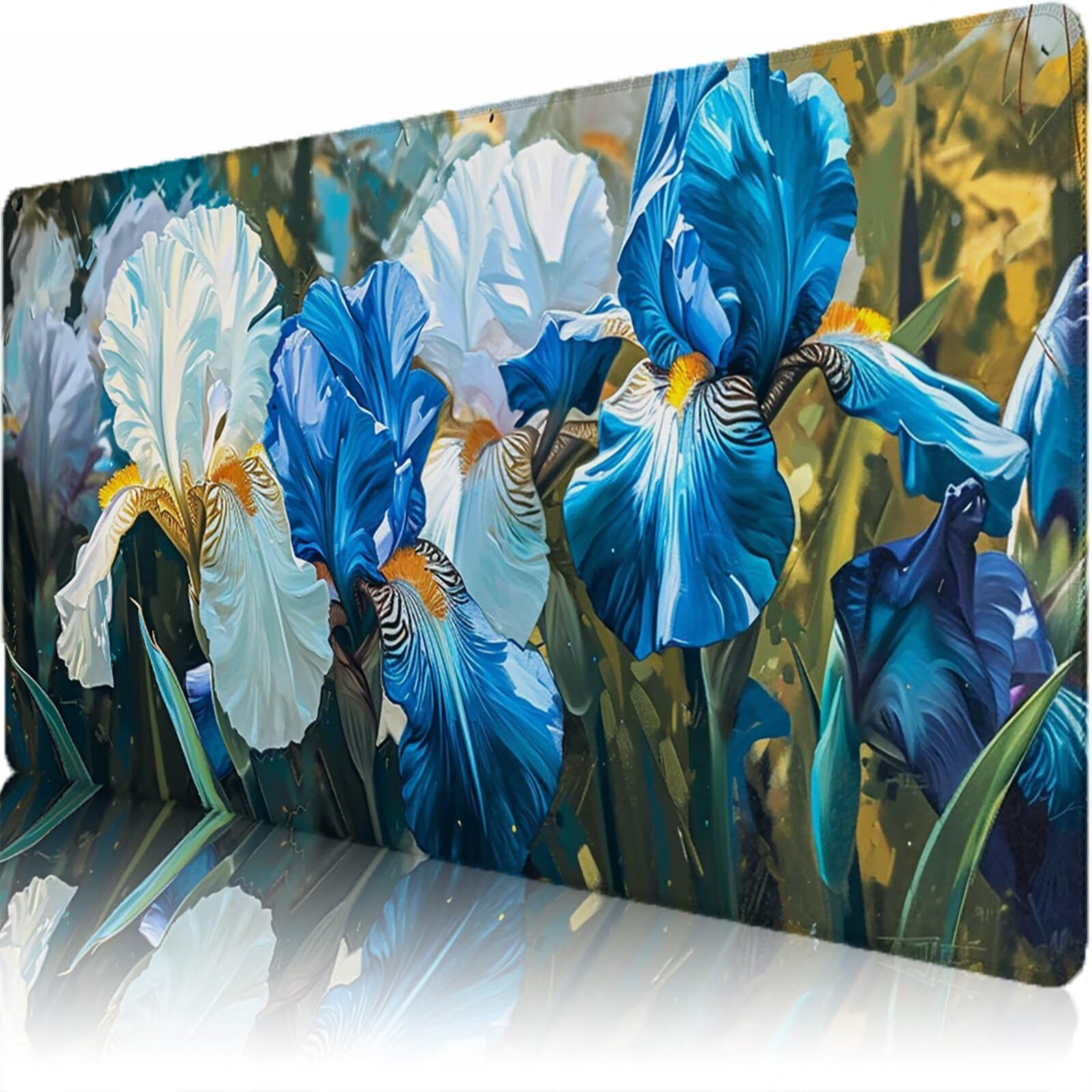 Sottomano Scrivania Grande 1200 x 600 x 3 mm Iris Tappetino Tastiera Computer con Base Antiscivolo e Bordi Cuciti, Protezione Impermeabile, per Lavoro, Casa e PC Gamer, Regali Uomini (Fiore) L-x8586