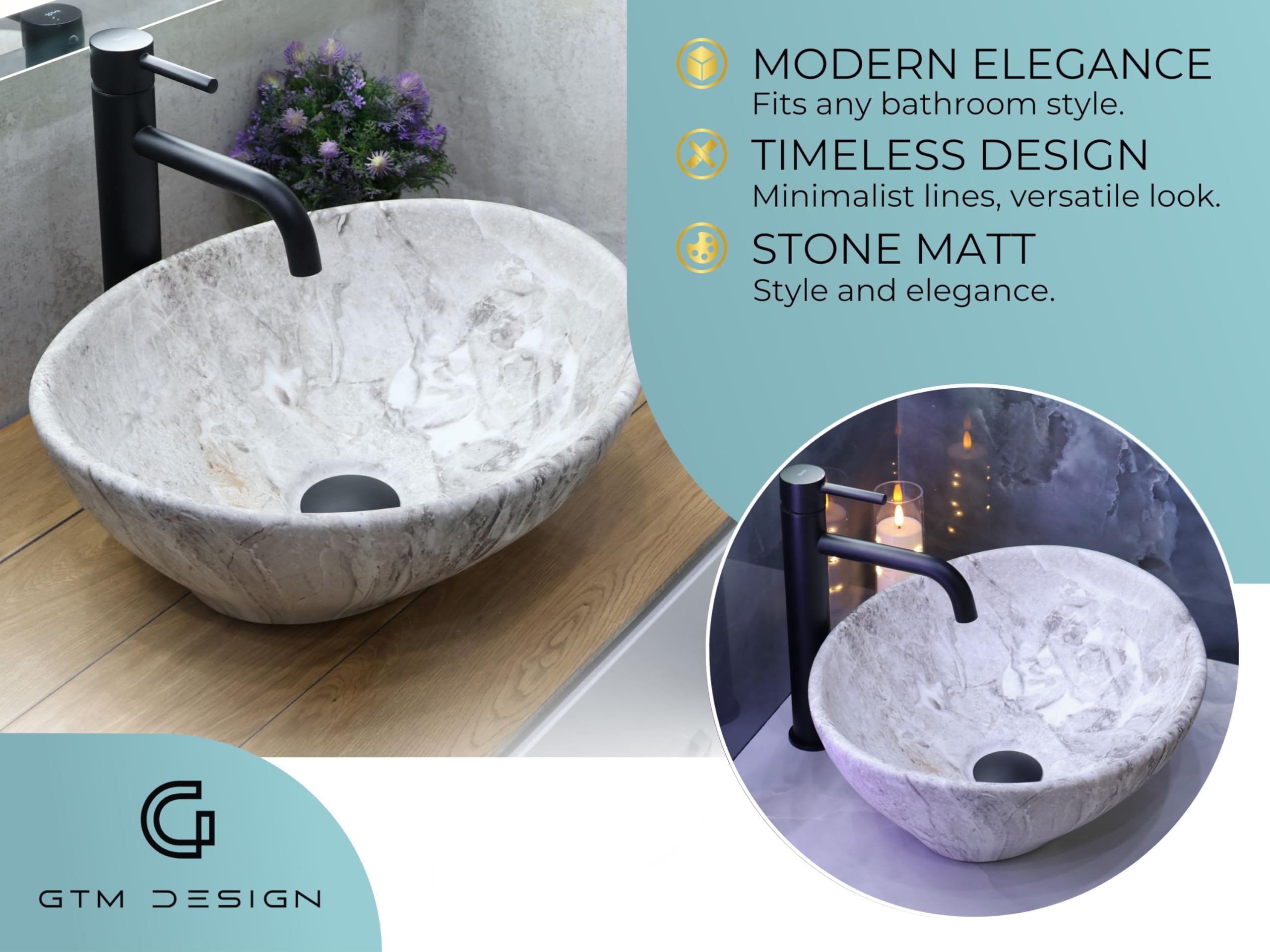 Aufsatzwaschbecken Matt Modern Waschbecken ohne Hahnloch - Elegant Aufsatzwaschbecken Oval für Badezimmer und Gäste WC - nur Bad Waschbecken - Modell 17