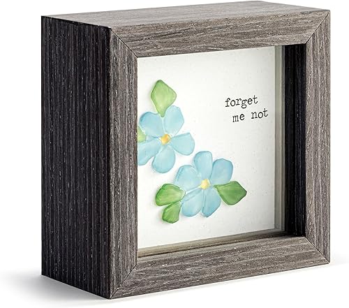 Miniatura 3 de DEMDACO Forget Me Not Whimsical Design Stone Art Multicolor 4 x 4 Caja de sombra compuesta de madera