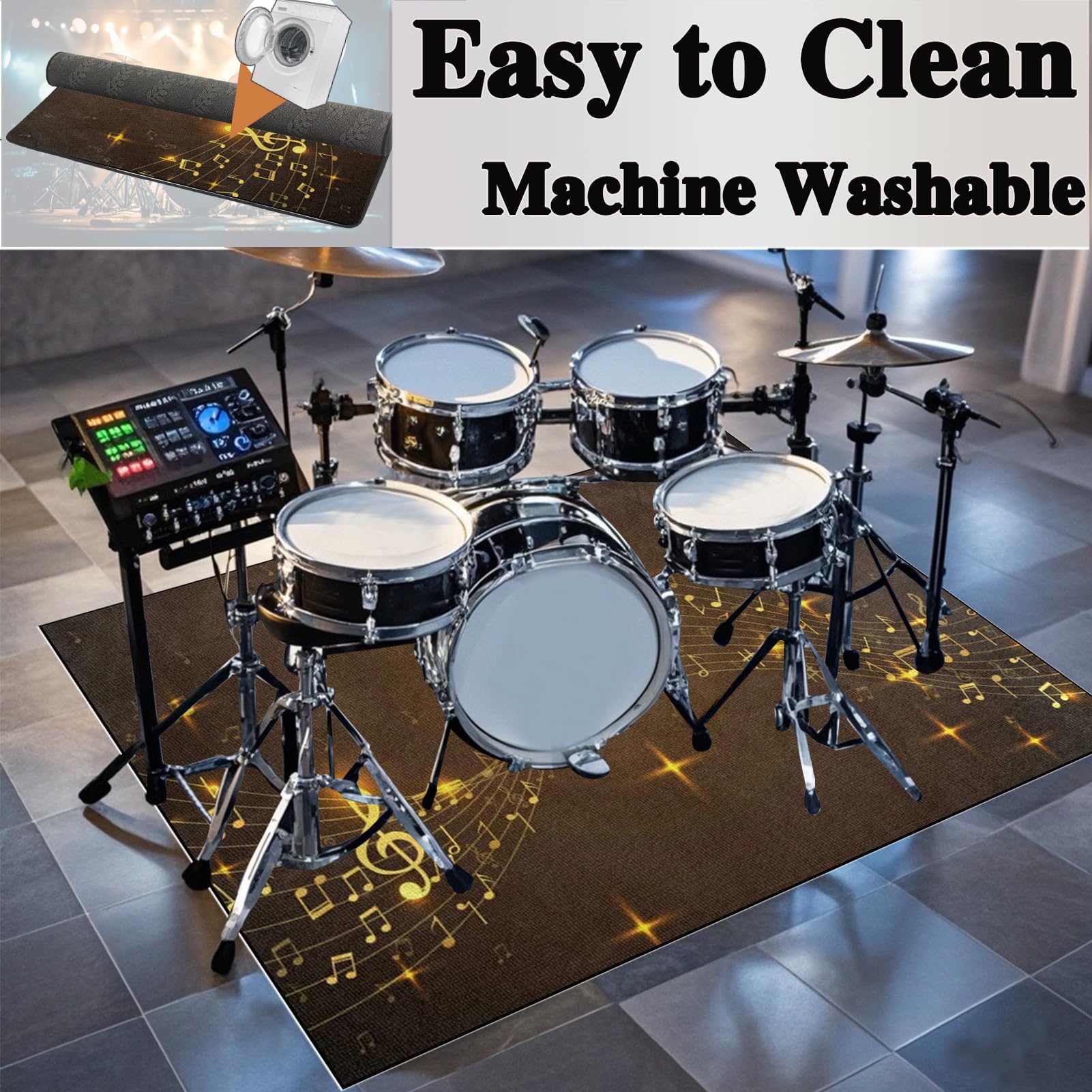 Schlagzeugteppich Elektrisches Schlagzeug Teppich Professionelles rechteckiges Schallschutz Trommelmatte Music Drum Teppich Carpet Innen und Außen 150 x 120 cm Trommelteppich für Studio Wohnung