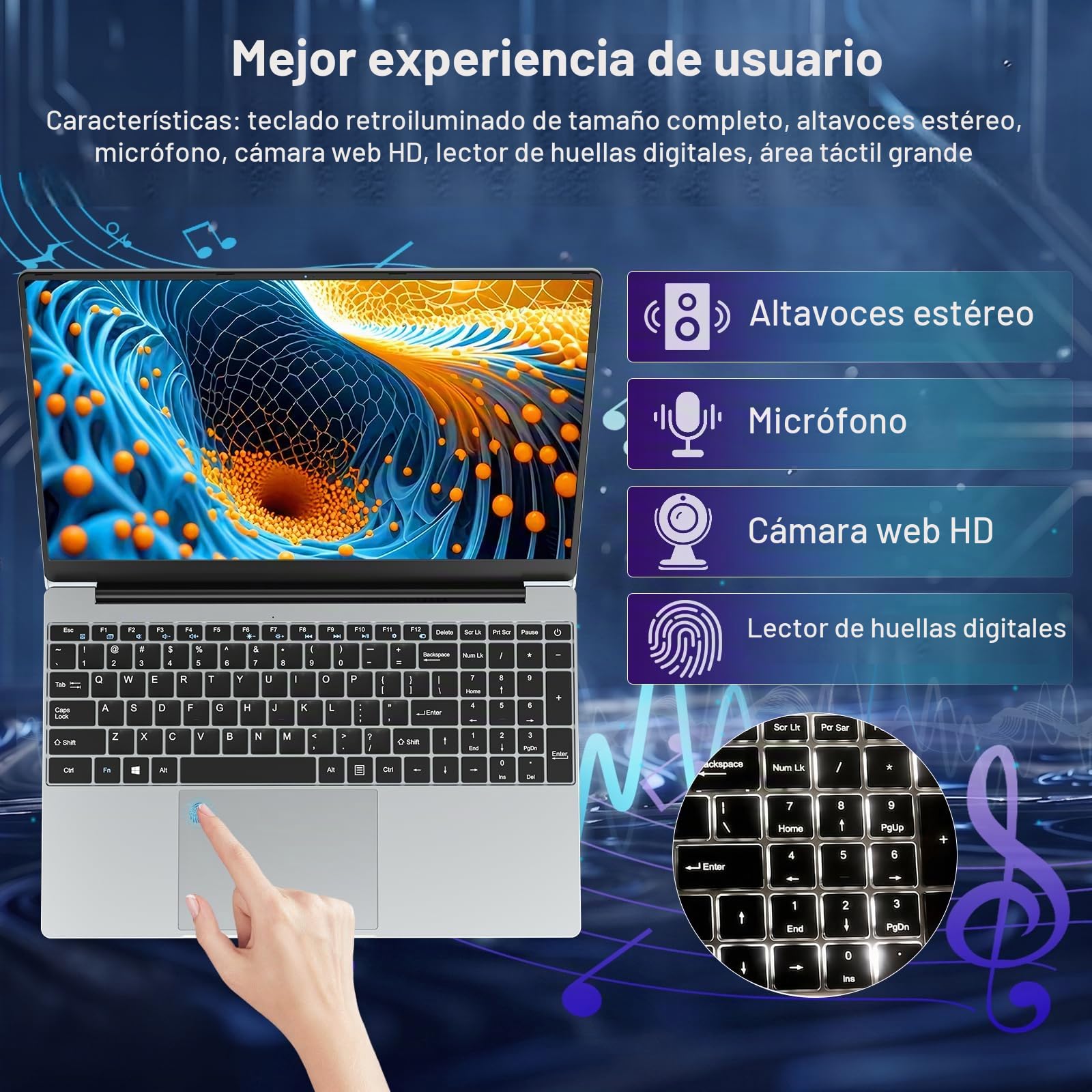 Ordenador Portátil 15.6 pulgadas con Celeron N5095 CPU, Win11 PC Portatil 16GB RAM 512GB SSD, Laptop FHD IPS 1080P Desbloqueo Huellas Dactilares/Teclado Retroiluminado WiFi5 BT4.2 Computadora Portátil