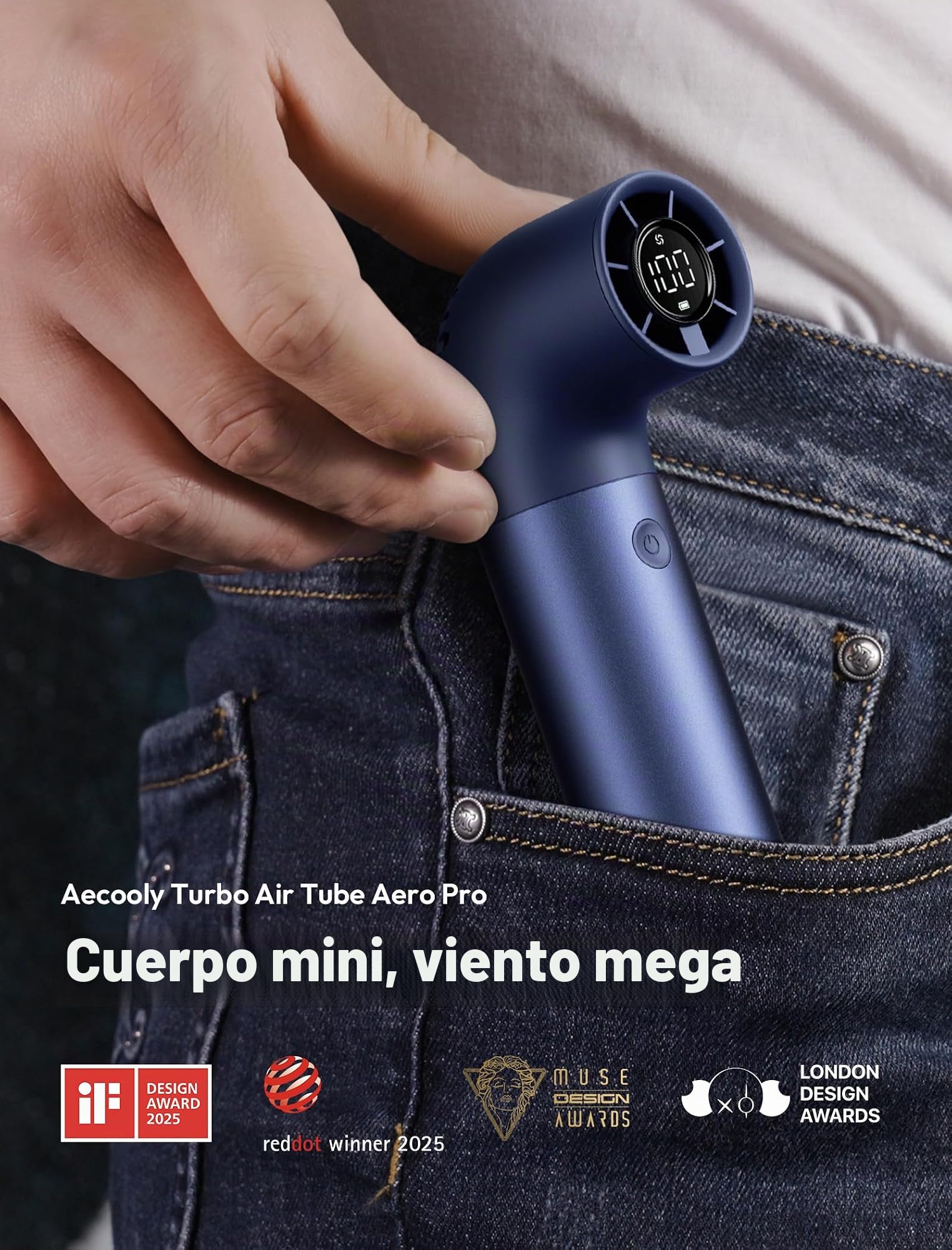 Aecooly Mini Ventilador de Mano, Potente Turbo Ventilador Portatil, 19000 RPM Aero Pro, Bateria Recargable 15H de Duración, 6 Velocidades, Bolsillo Pequeño Viajes Regalo para Mujeres-Azul