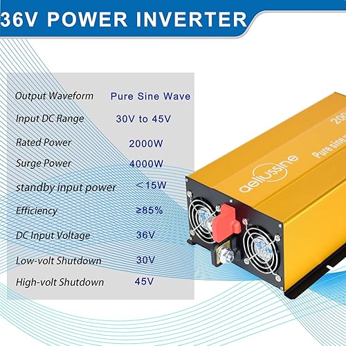 Miniatura 4 de aeliussine Inversor de onda sinusoidal pura de 2000 W, convertidor de corriente de 12 V CC a 120 V CA con 2 salidas de CA, inversor de corriente de