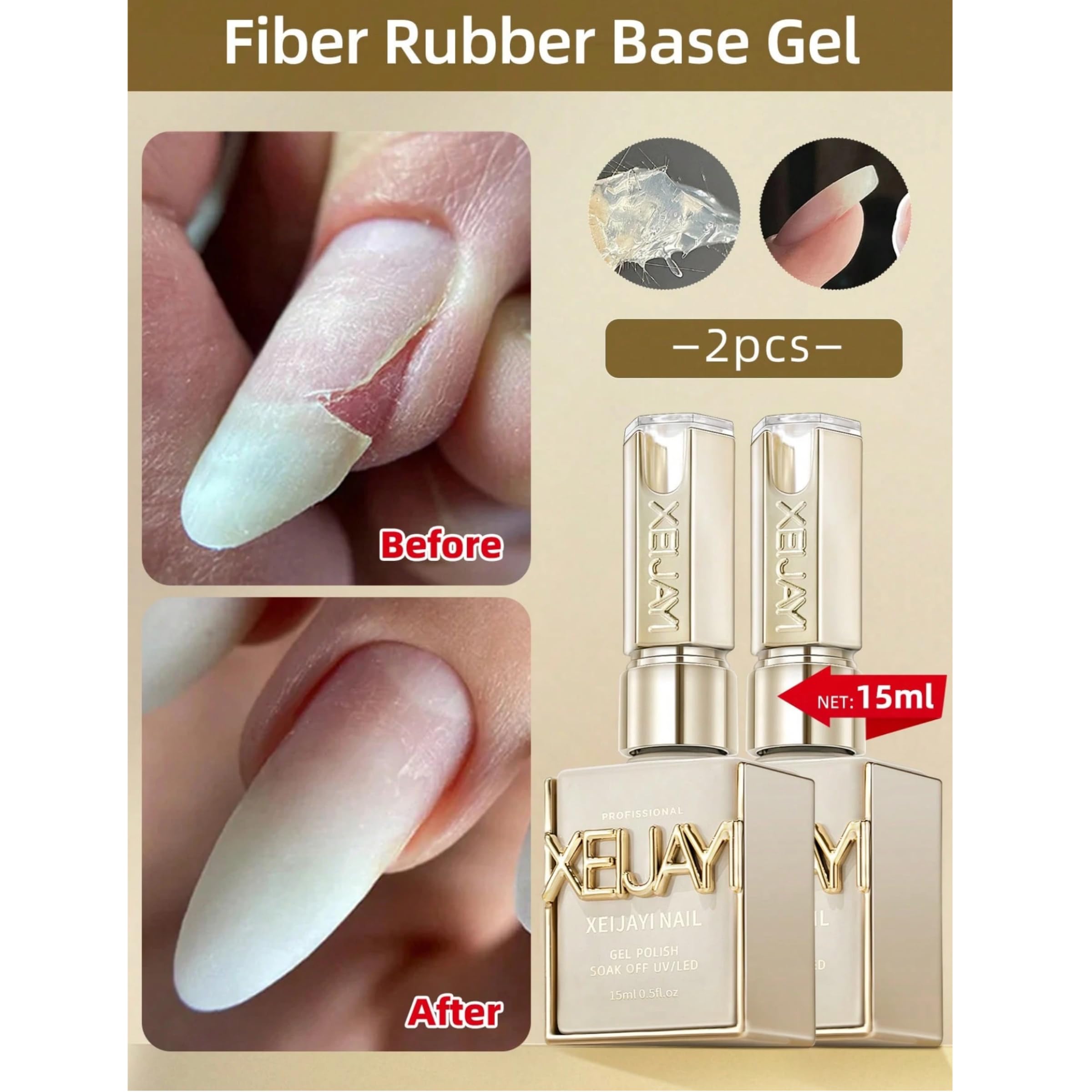 Amazon.com: Xeijayi Rubber Base Gel with Fiberglass for Nails 15ml