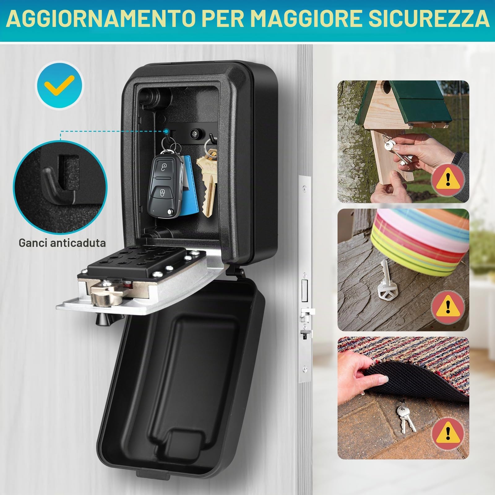 Cassetta Chiavi con Codice Cassetta Sicurezza Chiavi Grand Impermeabile Cassaforte a Muro con 12 Cifre Combinazione Codice Cassaforte per Chiavi Esterno per Casa Garage Ufficio Airbnb (Grigio)
