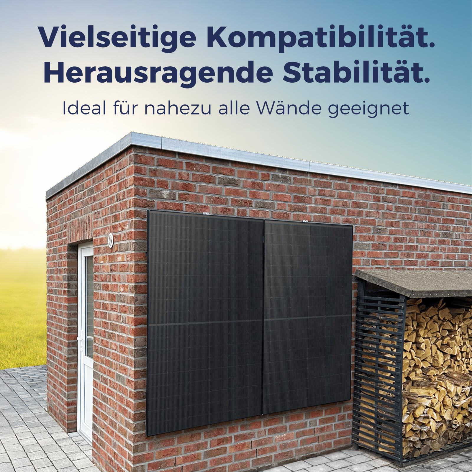 Kleines Kraftwerk Balkonkraftwerk Wandhalterung – für 2 Solarmodule, verdeckte Aufhängung – V2A Edelstahl 3 mm, Made in Germany