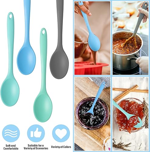 Miniatura 4 de 4 cucharas de silicona para mezclar antiadherentes, resistentes al calor, cuchara de cocina de silicona multicolor, utensilio para hornear y revolver