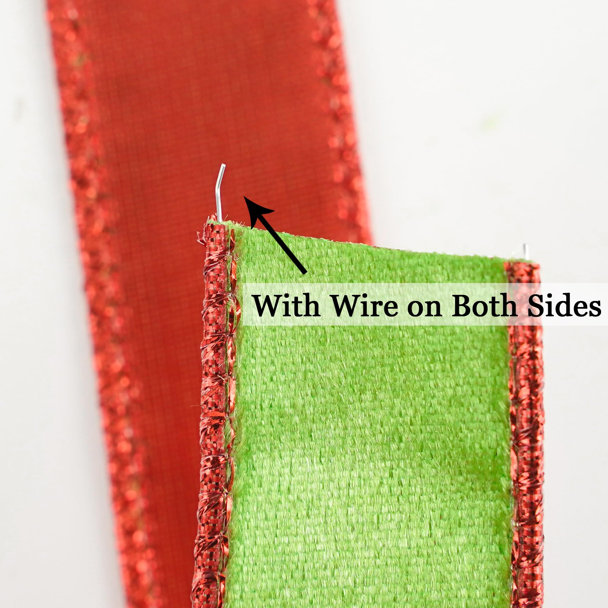 MEEDEE Cinta de Navidad de terciopelo verde lima y rojo de 1 pulgada, cinta de terciopelo fino con alambre, carrete de 25 yardas, cinta Farrislk de dos tonos, cinta roja y verde para árbol de Navidad,