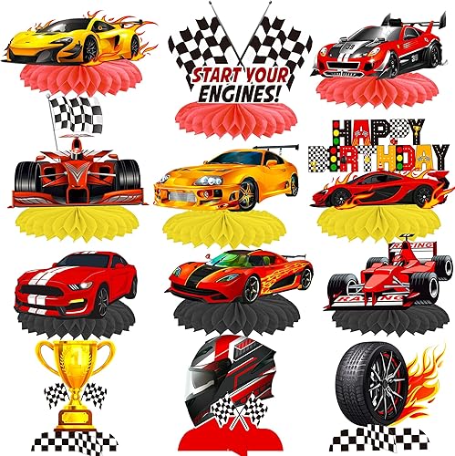 C L cooper life Centros de mesa de cumpleaños de autos de carreras para niños, decoraciones de carreras de autos para carreras, suministros de