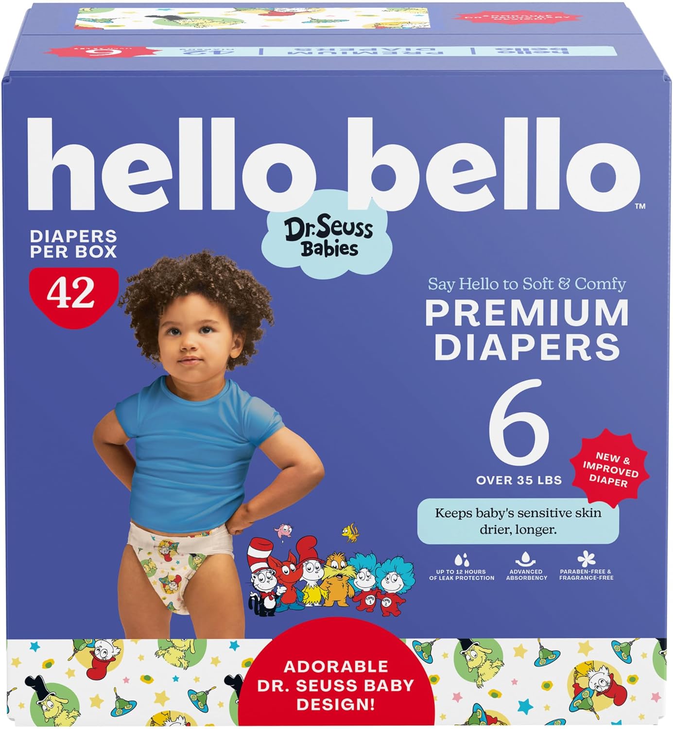 Hello Bello Dr. Seuss Babies Premium Diapers, Size 6, 42 Count: Softness & Protection for Sensitive Skin Size 6 Dr. Seuss Babies