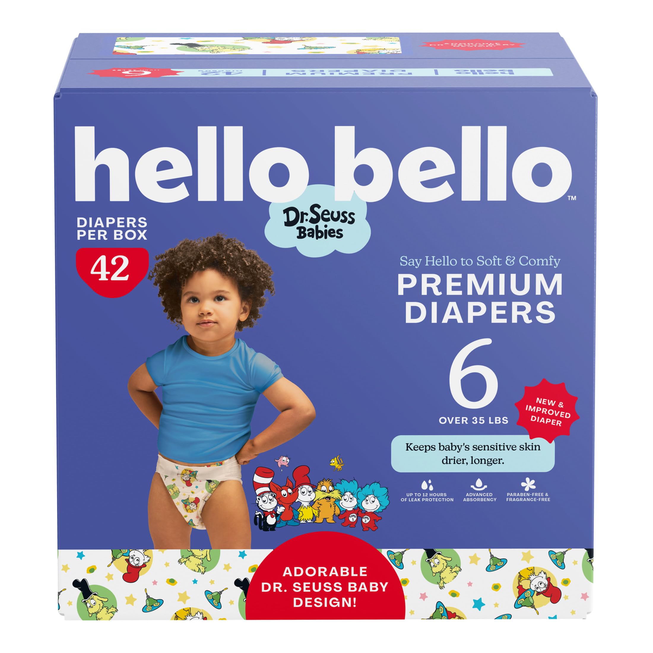 Hello Bello Dr. Seuss Babies Premium Diapers, Size 6, 42 Count: Softness &amp; Protection for Sensitive Skin