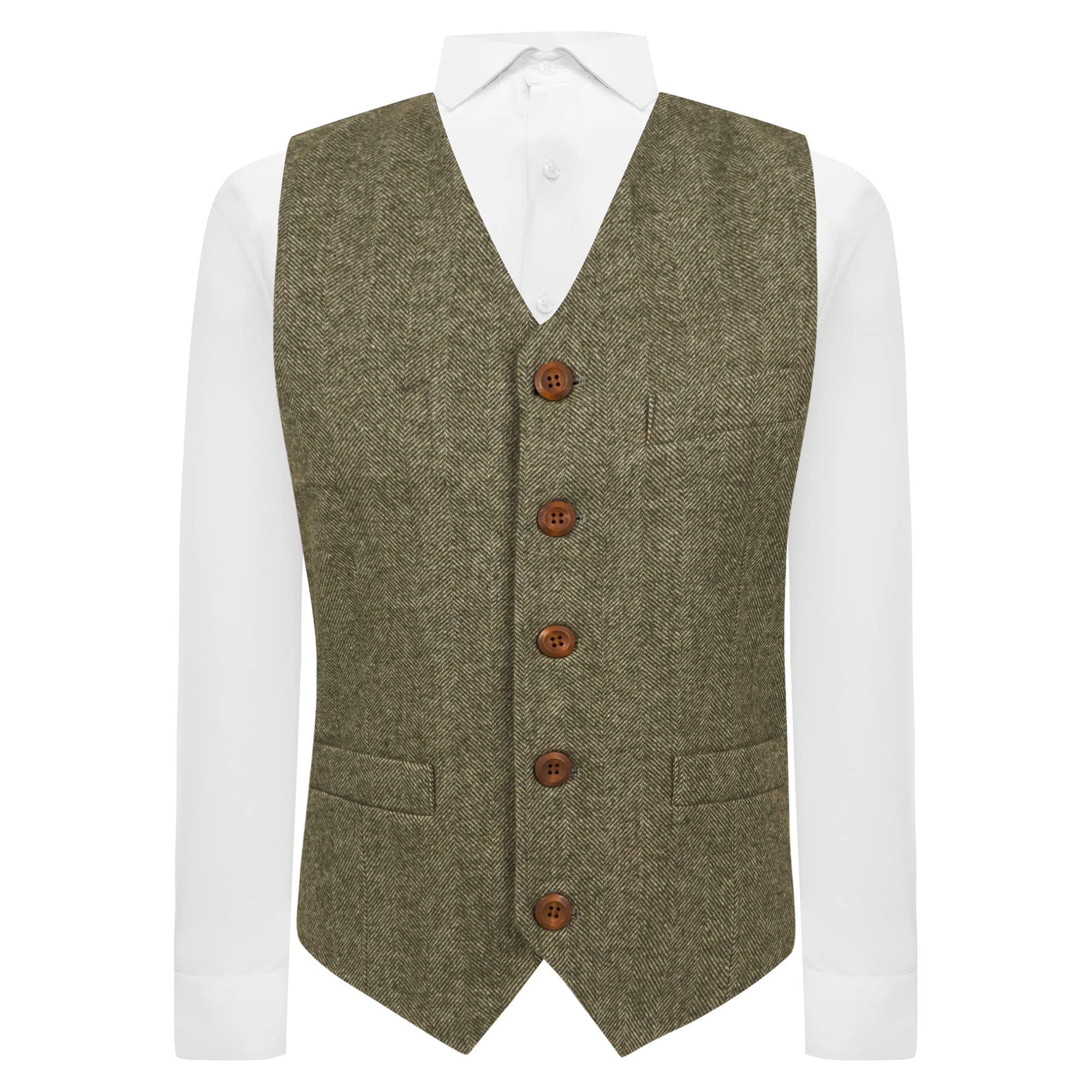 King & Priory Fern Green Herringbone Waistcoat - S