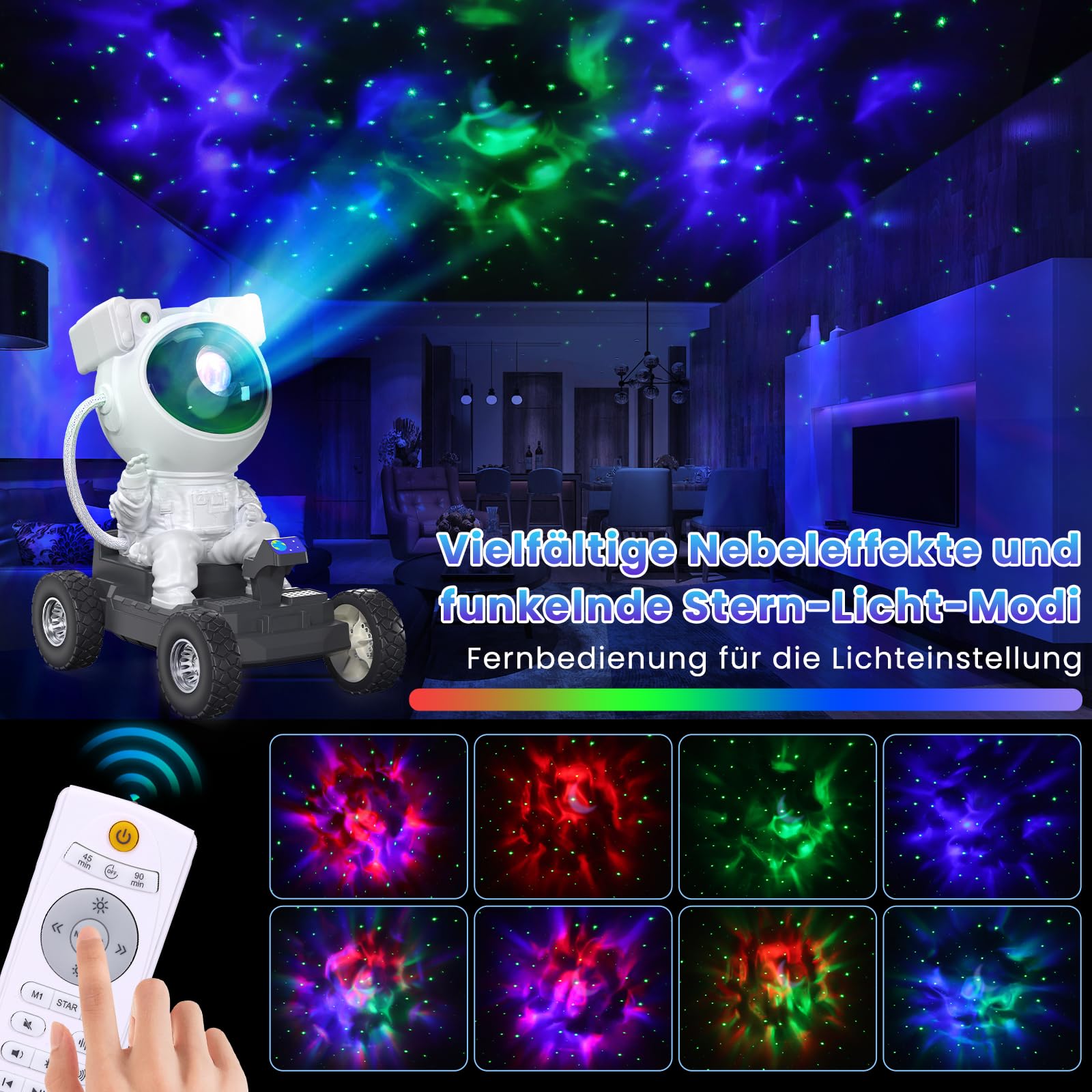 VUENICEE Astronaute Projecteur Galaxie, Projecteur Ciel Etoile Avec Nébuleuse Et Étoile/Minuterie/Télécommande/Bluetooth/Haut-parleur De Musique, Veilleuse Enfant Meilleur Cadeau Pour Les Enfants