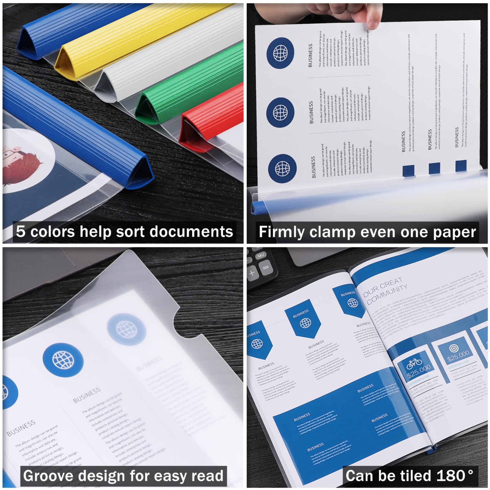 PATIKIL 20Pcs Binding Bars, 25mm Binding Bars Slide Grip 220 Sheets Capacity A4 Size Report Binder Presentation Binder For Report Cover Resume, Green - View #8