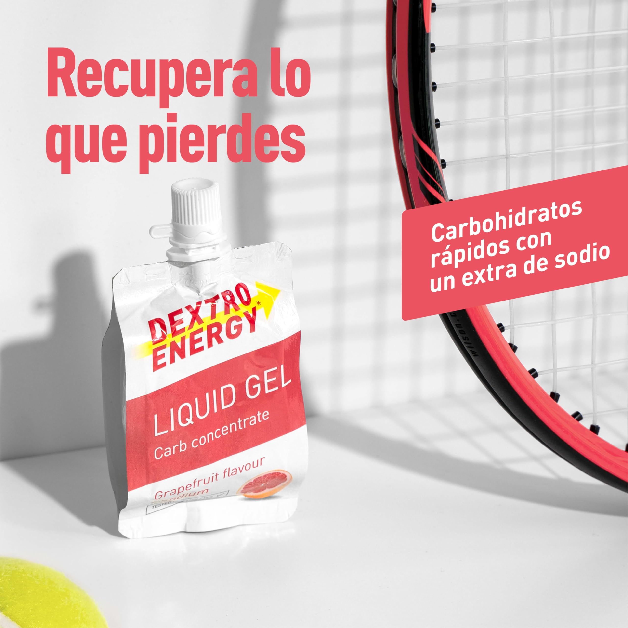 Dextro Energy Liquid Gel Pomelo + Sodio - 18x60 ml (Pack de 18) - High Carb Energy Gel para aporte rápido de carbohidratos + 240 mg de sodio