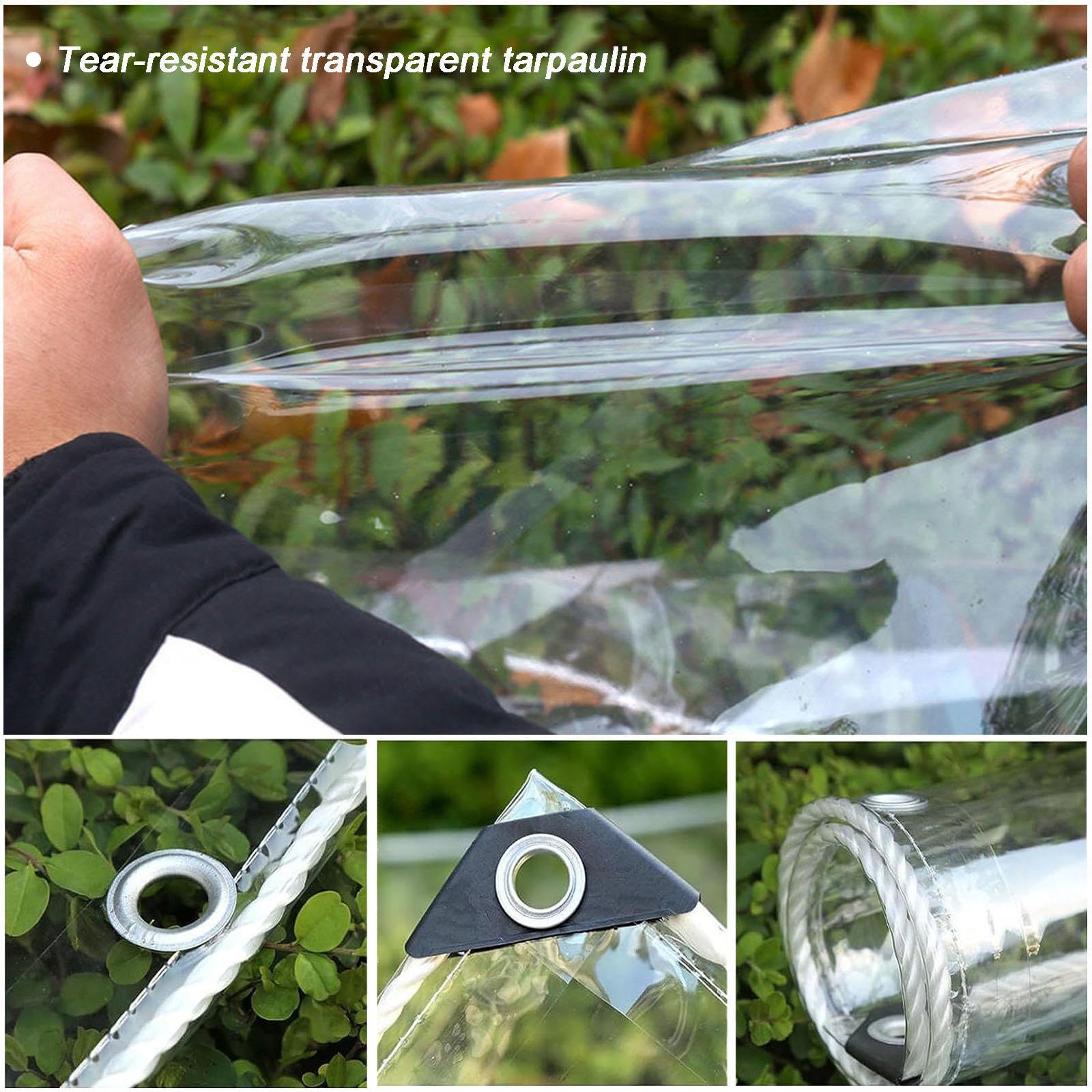 Clear Waterproof Tarp 1x0.8m,1.5x2m,3x3m,with Grommets and Zip Door,Foldable Tarpaulin in PVC Material,Heavy Duty Outdoor Camping Transparent Tarp Cover,Customizable,WxH-2.6x2.2m/8.5x7.2ft