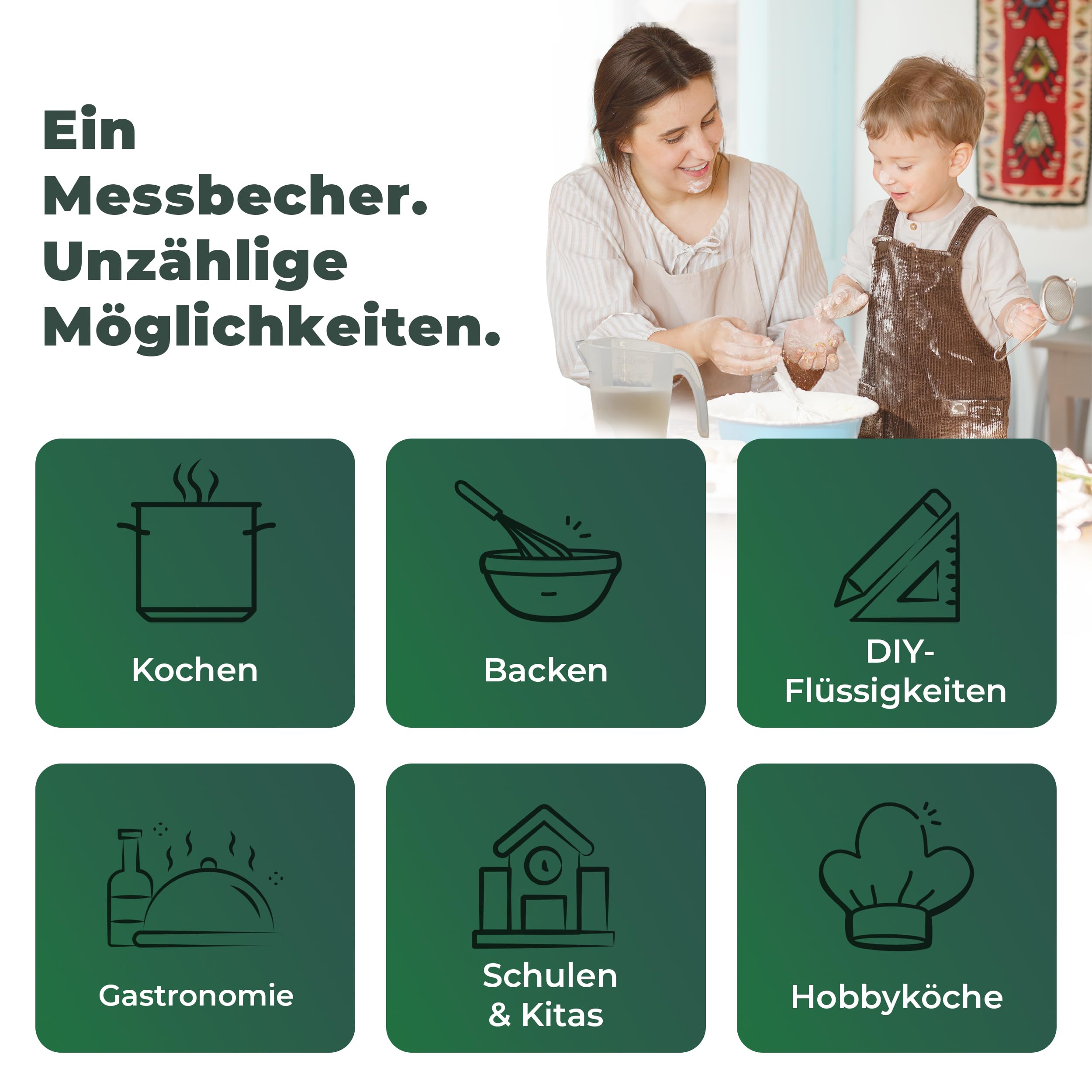 Novaliv Juego de 10 vasos medidores de 1 l, vaso medidor, 1000 ml, transparente, con escala transparente g/ml para líquidos de harina y azúcar, fabricado en Alemania, apto para lavavajillas