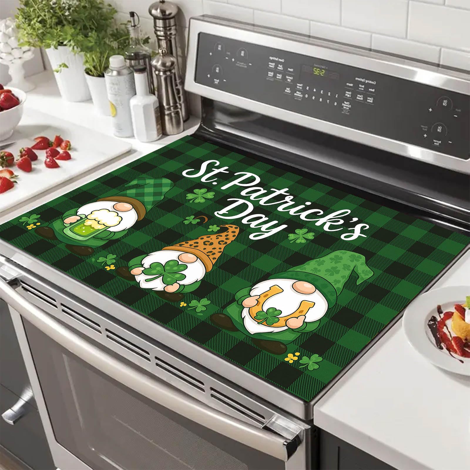 HOMETITUTE St Patricks Day Stove Top Covers for Electric Stove Gnome 28x20 Inches Heat Resistant Glass Cooktop Protector Pad Decorative Stovetop Cover Kitchen Countertop Mat