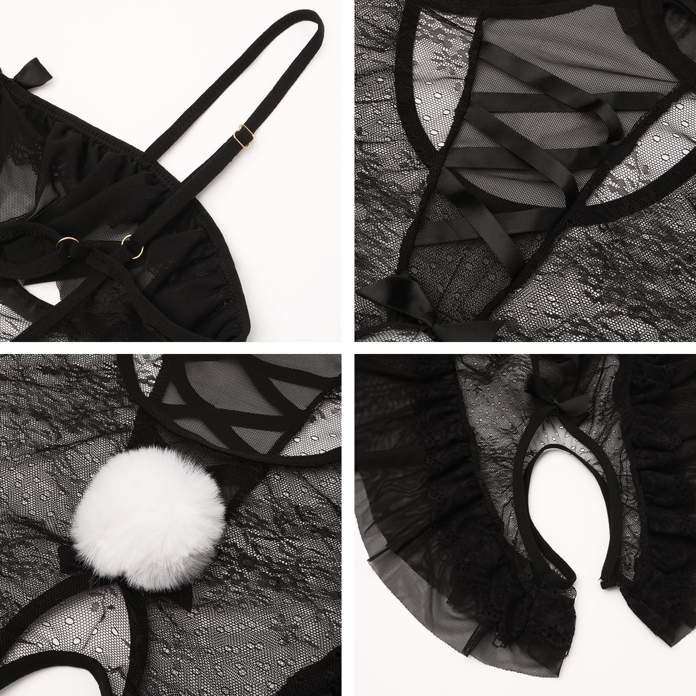 KFLY Costume de lapin sexy pour femme - Combinaison de lapin - Costume de lapin - Cosplay - Lingerie pour Pâques